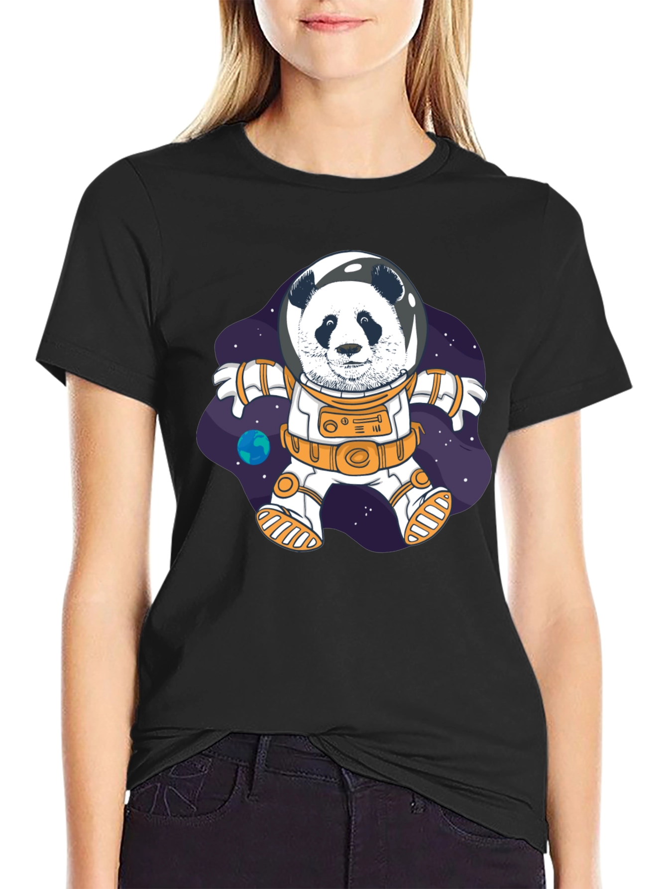 Black Panda Astronaut T-Shirt - Space Explorer Tee view 2