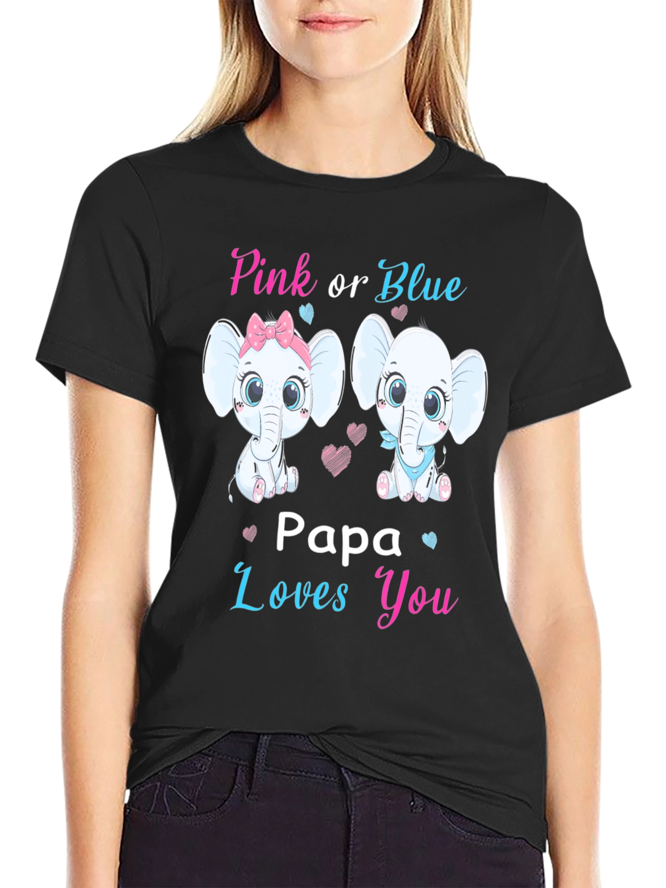 Black Pink or Blue Papa Loves You Baby Shower Gender Reveal T-Shirt view 2