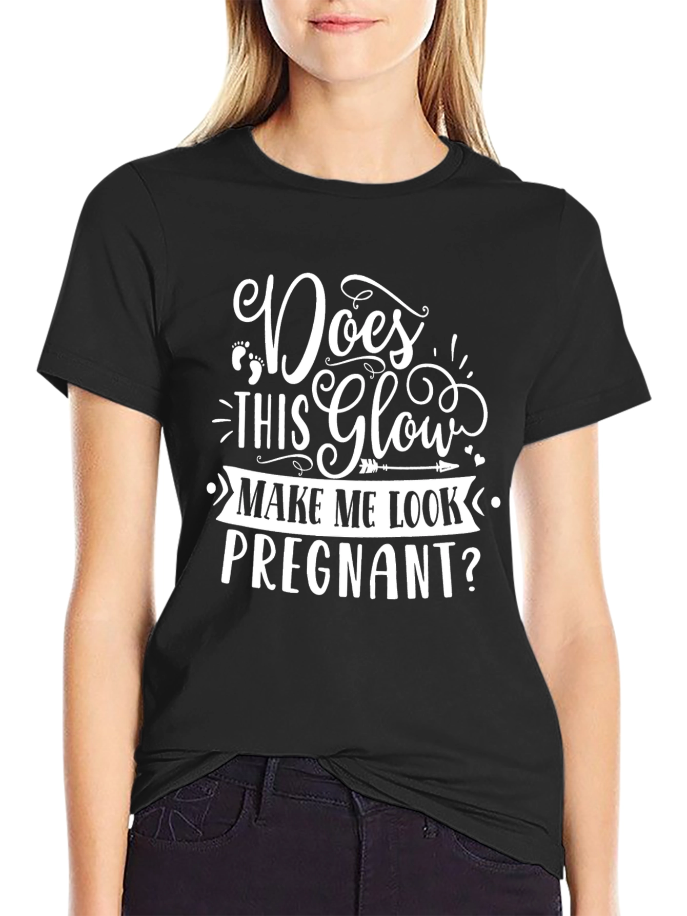 Black Funny Pregnancy T-Shirt: Does This Glow Make Me Look Pregnant? view 2