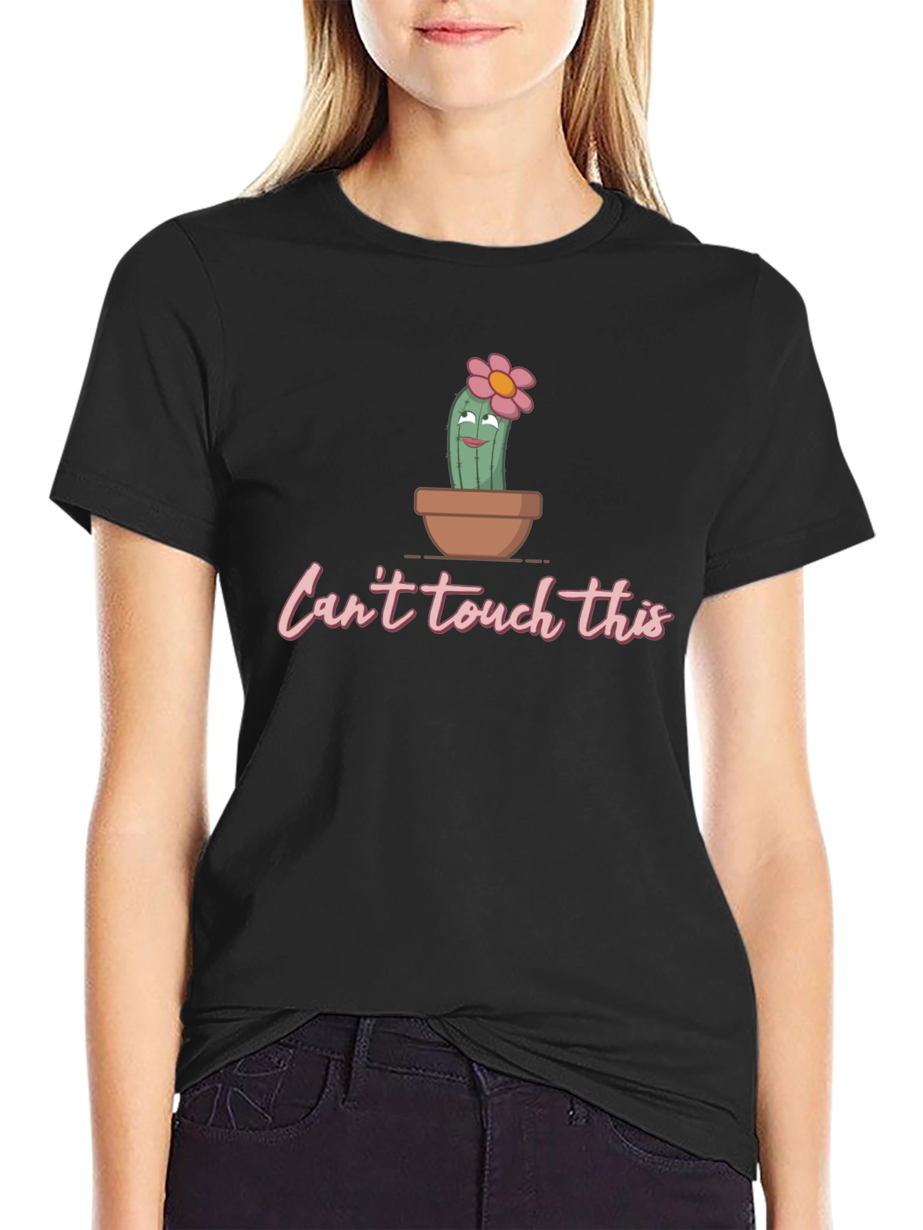 Black Can't Touch This Cactus T-Shirt - Funny Graphic Tee view 2