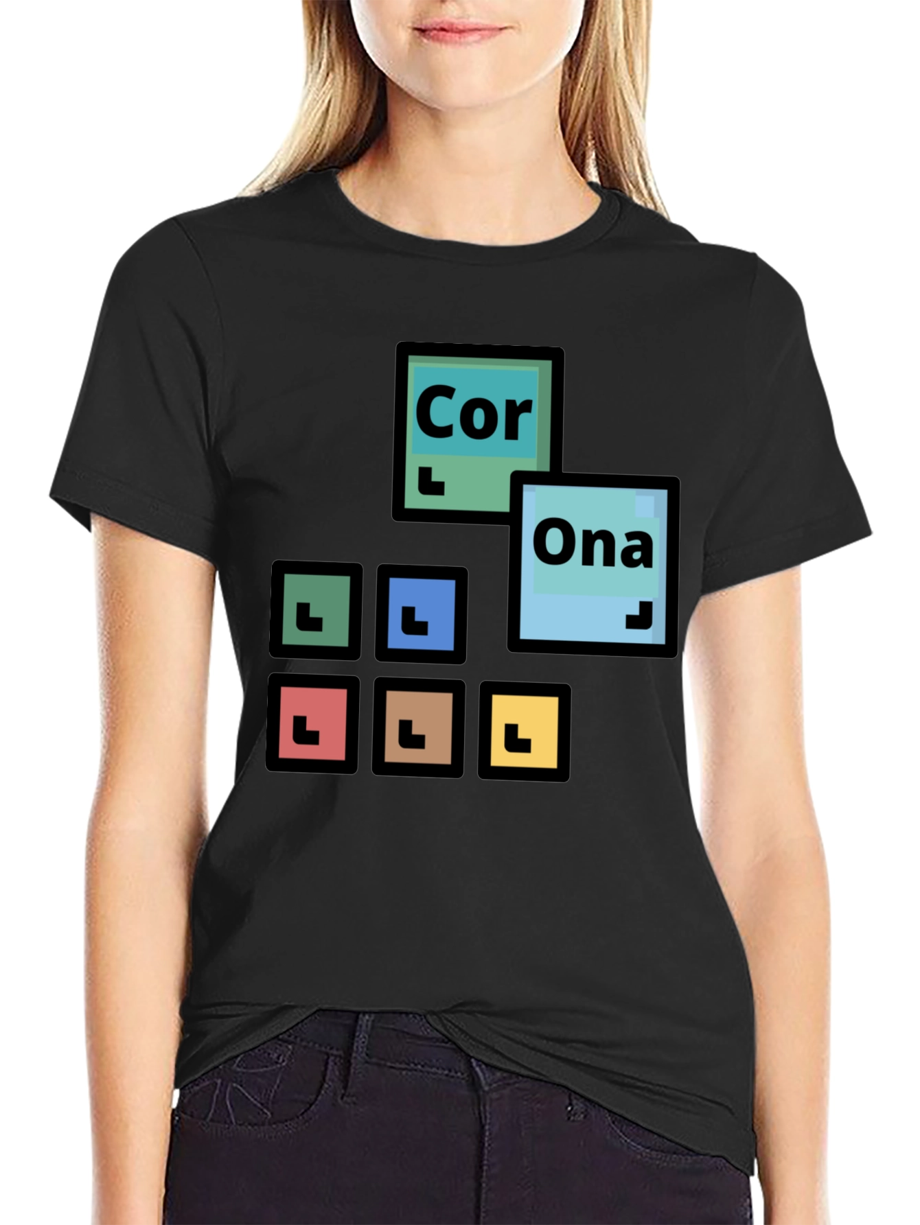 Black Periodic Table Corona T-Shirt - Black Cotton Tee view 2