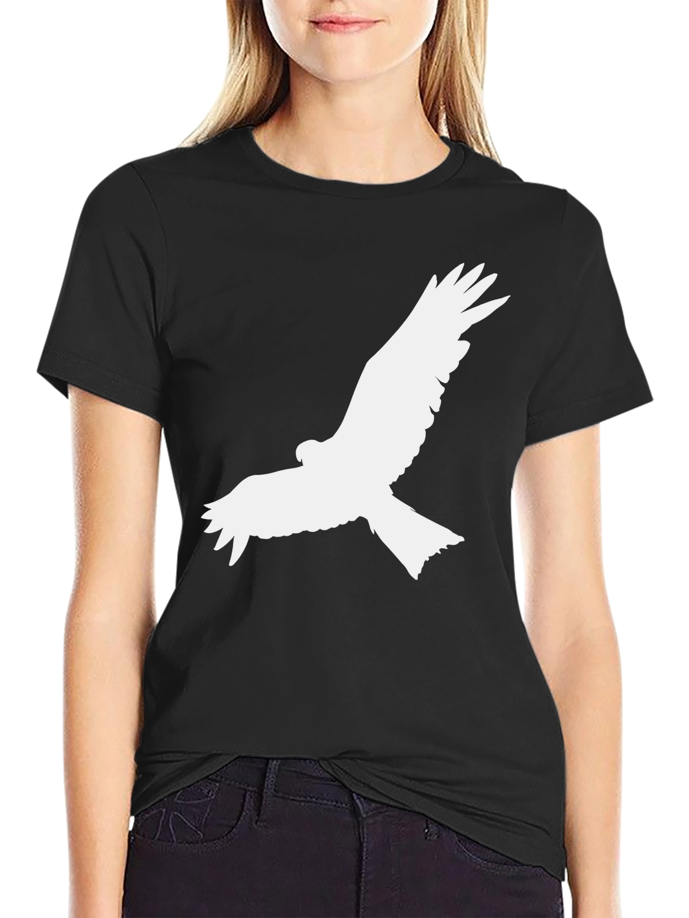 Black Black T-Shirt with White Bird Graphic view 2