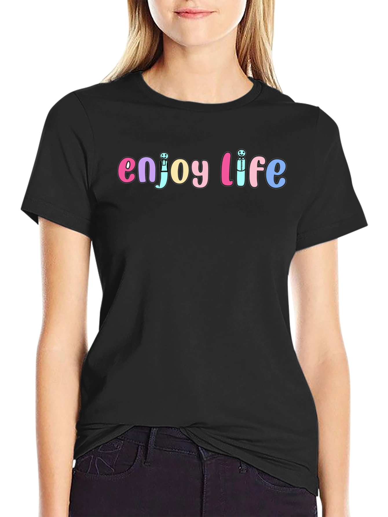 Black Enjoy Life Graphic Tee - Unisex Black Cotton T-Shirt view 2