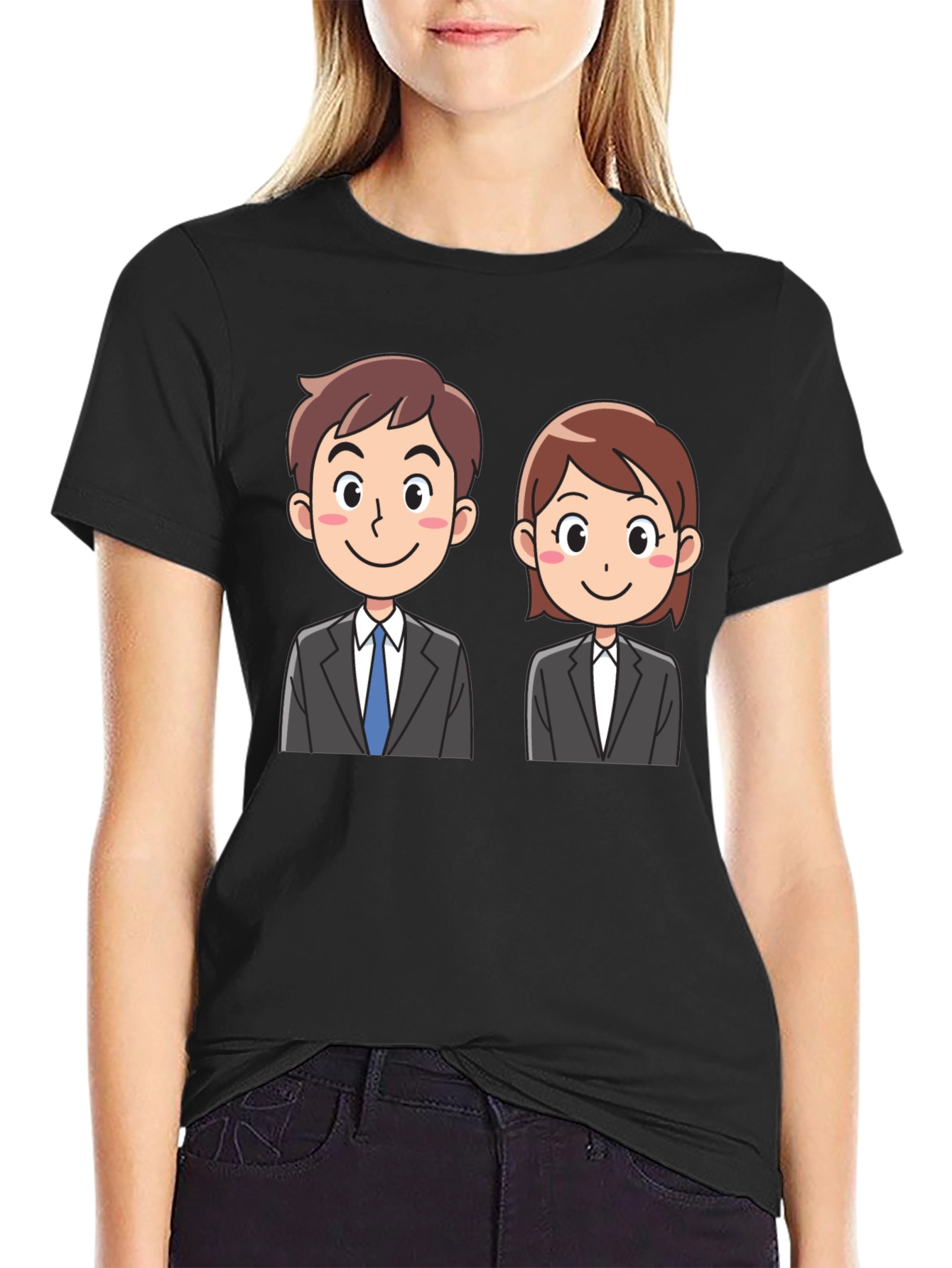 Black Cartoon Business Duo Black T-Shirt view 2