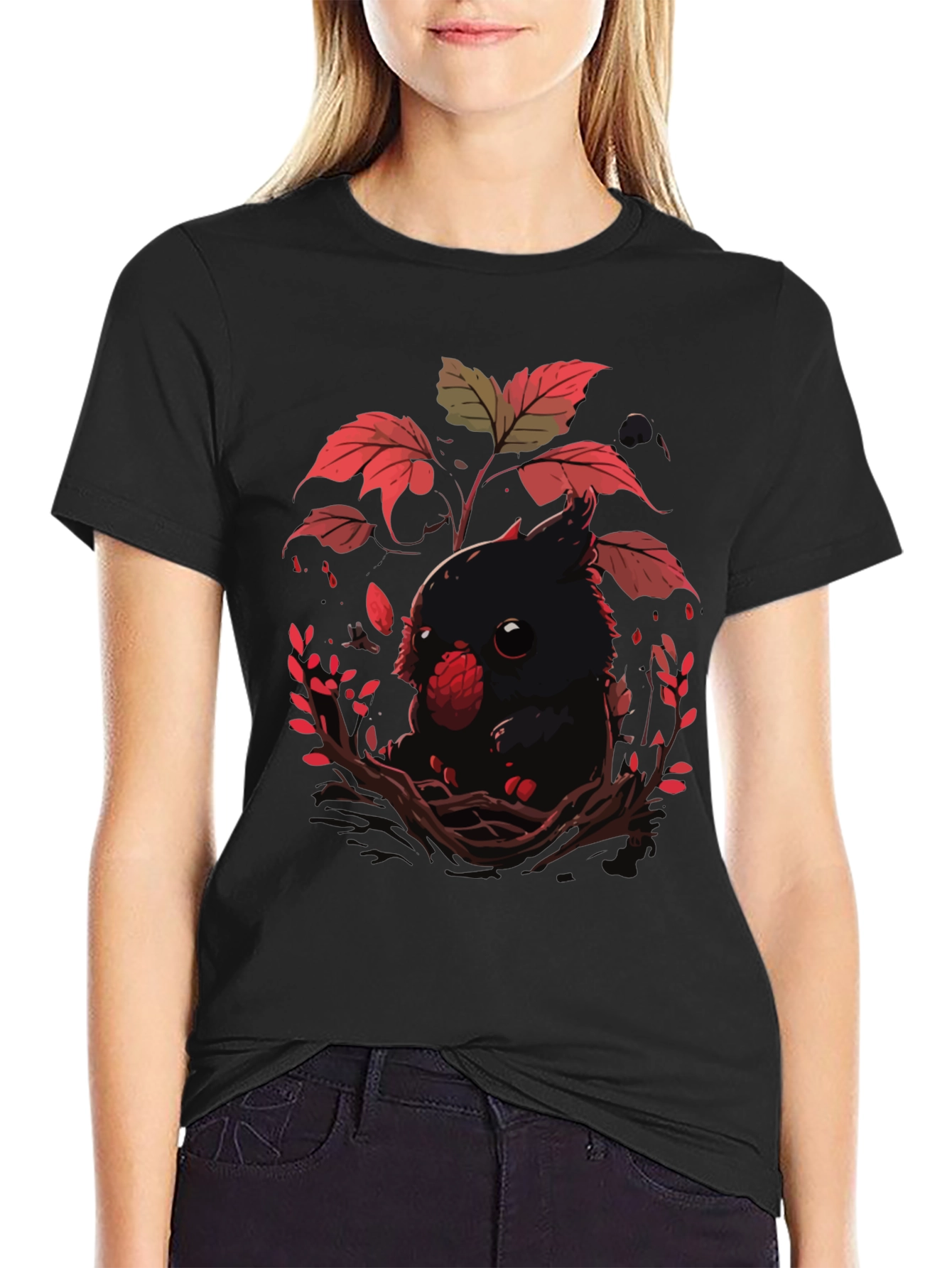 Black Cute Raven T-Shirt - Dark Academia Style view 2