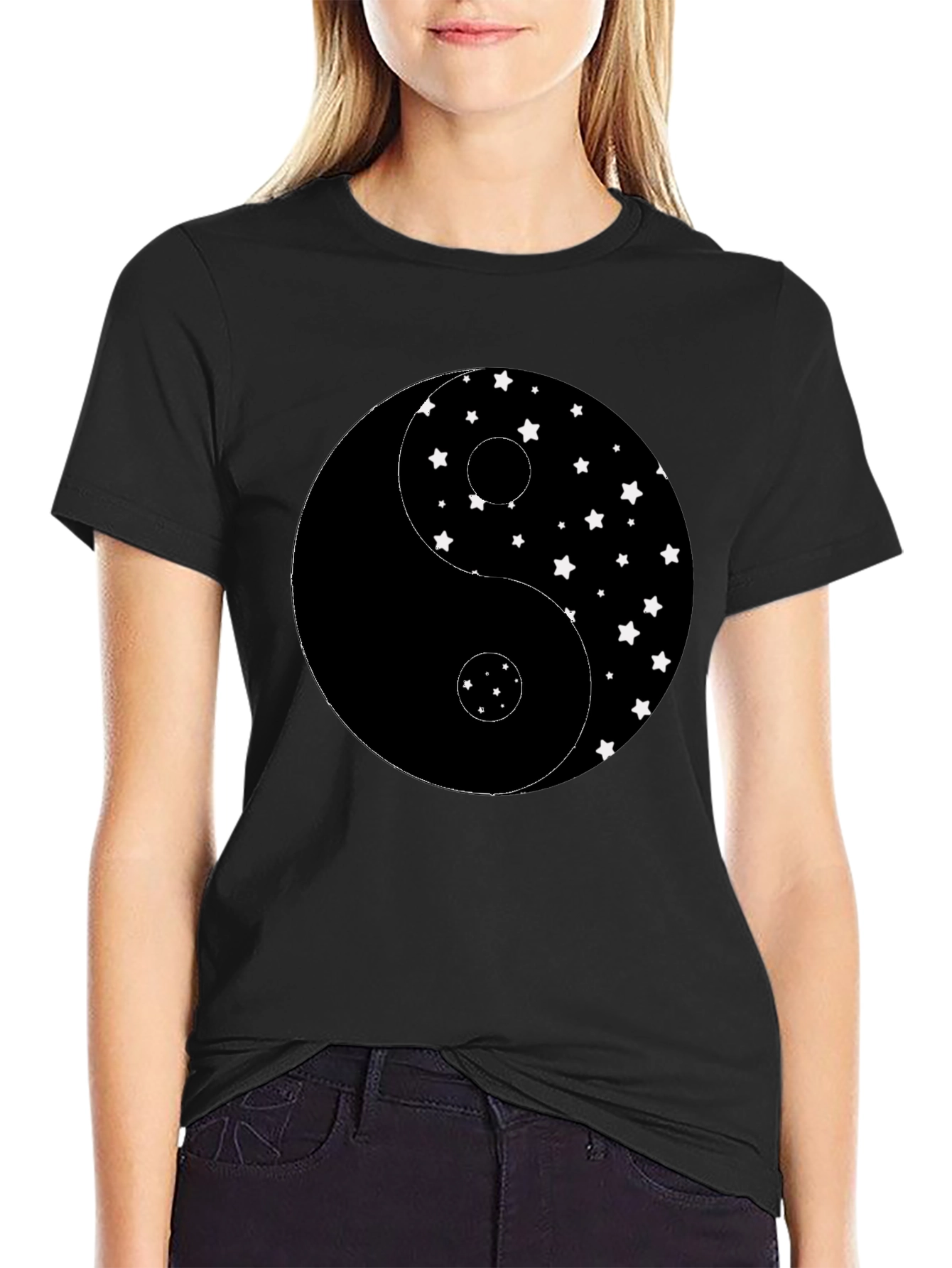 Black Yin Yang Star T-Shirt - Classic Balance, Modern Style view 2