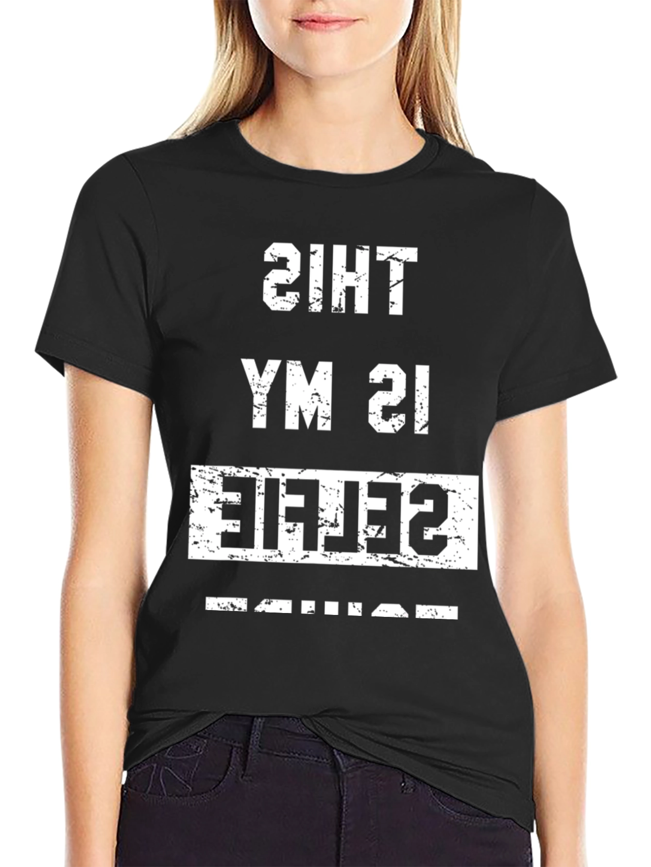 Black Funny Selfie Squad T-Shirt view 2