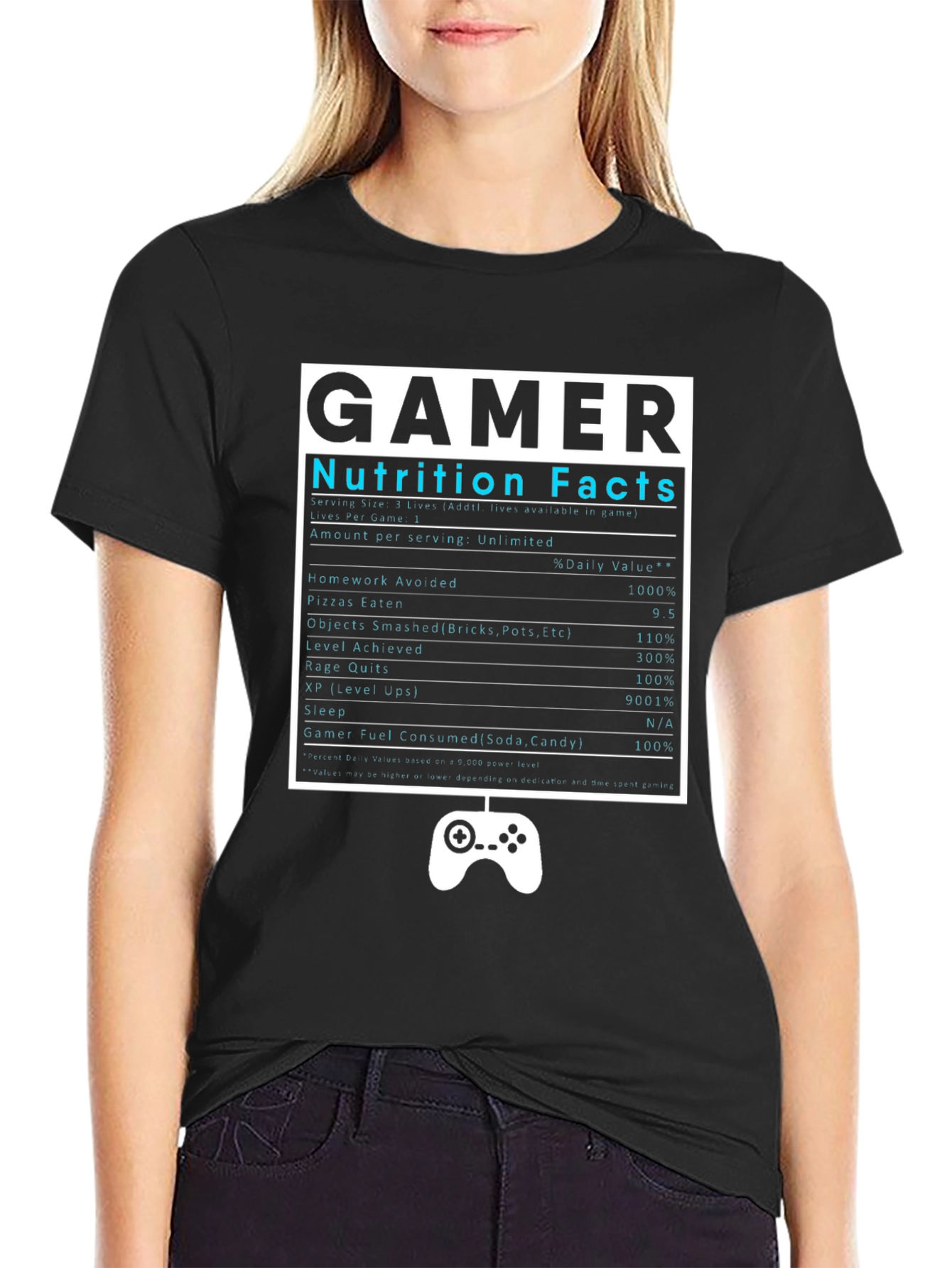 Black Gamer Nutrition Facts Black T-Shirt view 2