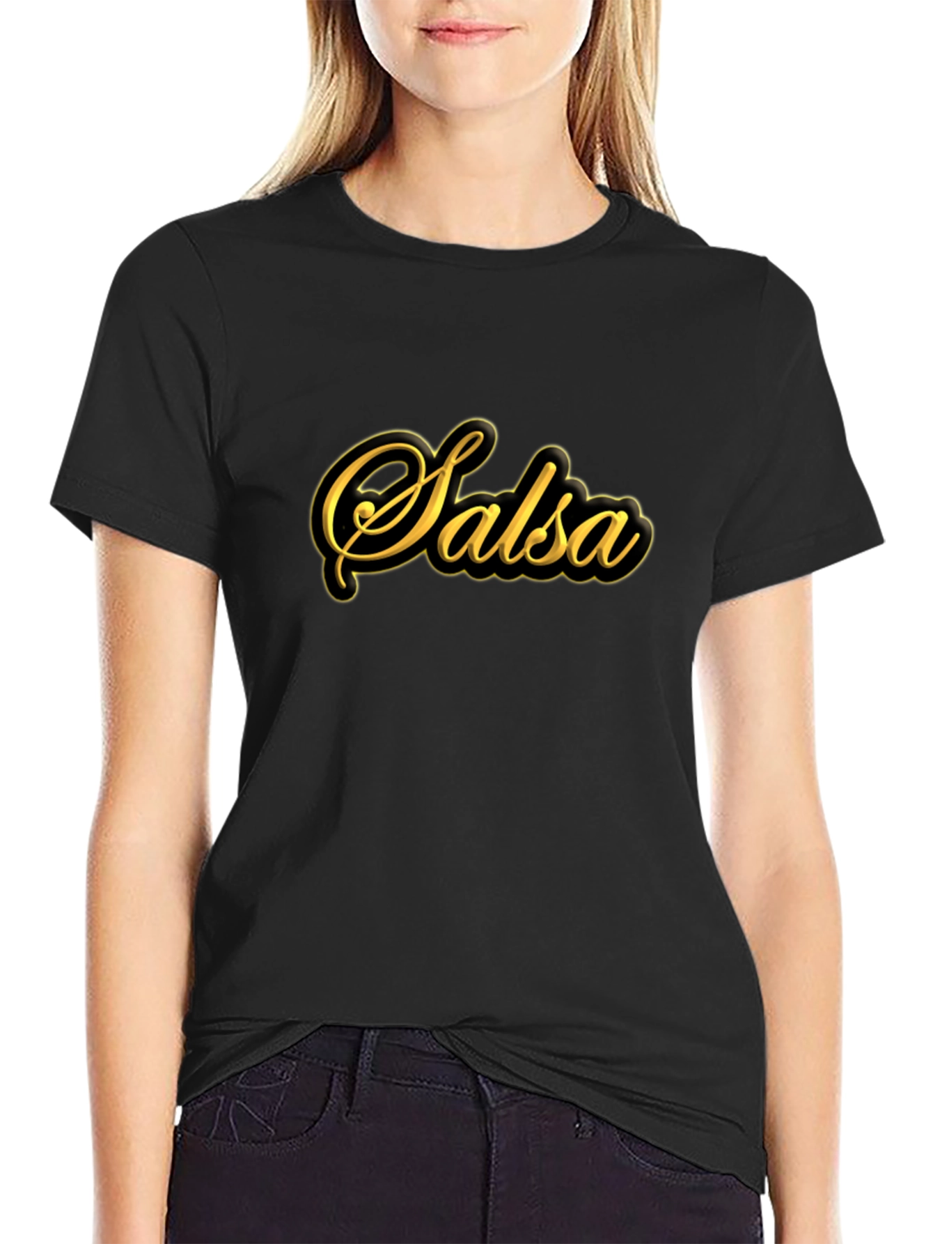 Black Salsa Dance T-Shirt - Black Cotton Blend Tee view 2