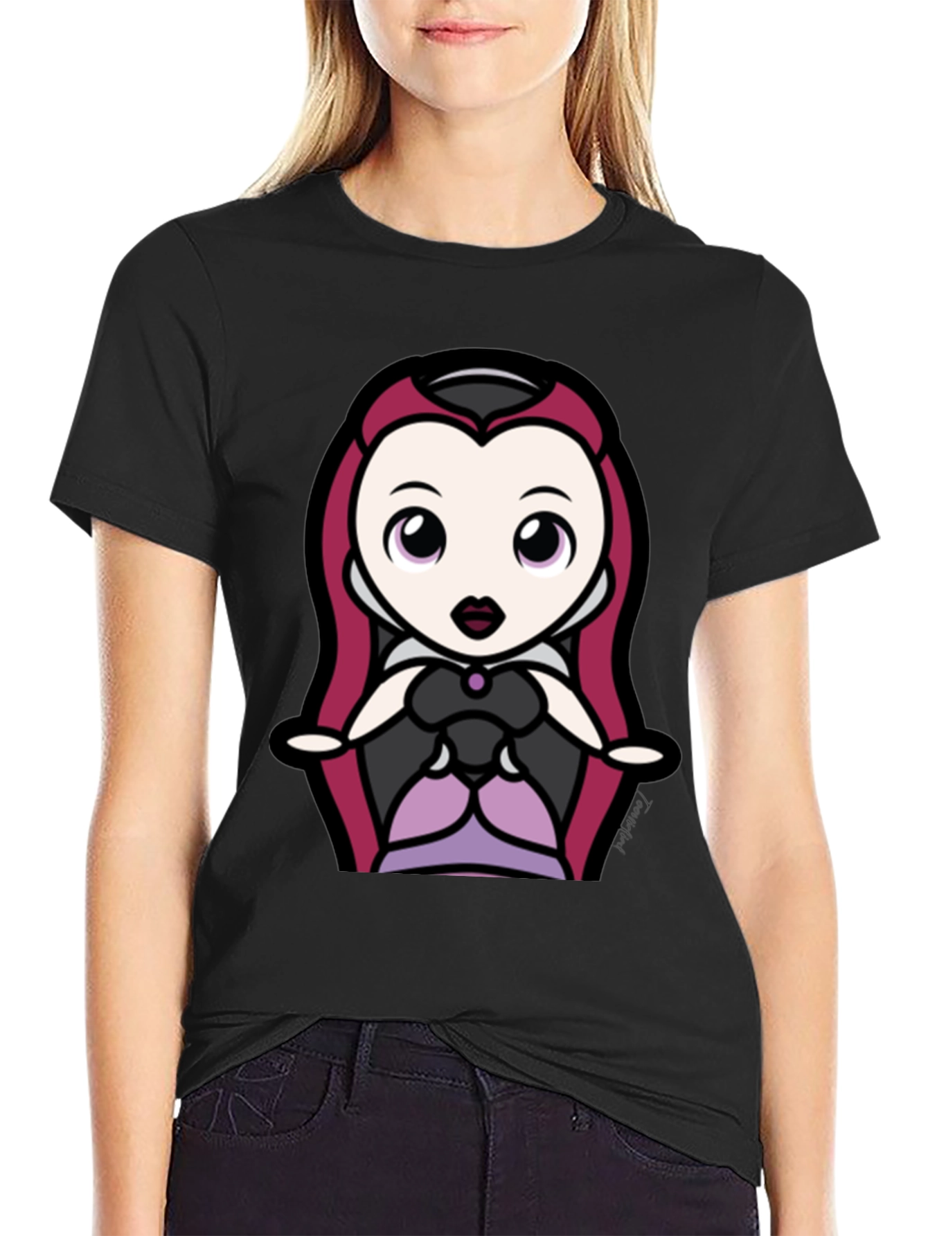 Black Cute Cartoon Villain Tee - Black Cotton view 2