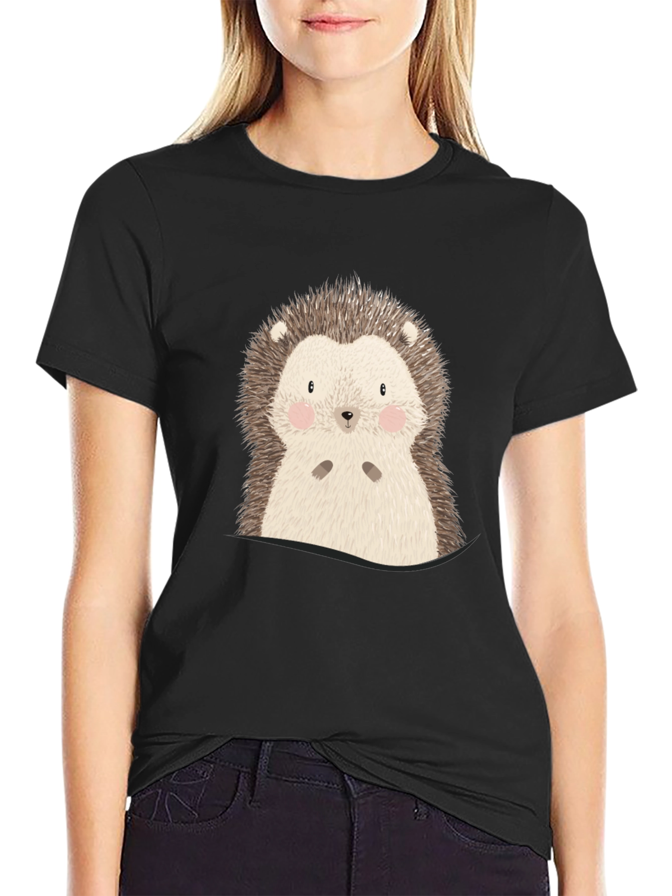 Black Cute Hedgehog Graphic Tee - Soft Cotton Blend view 2