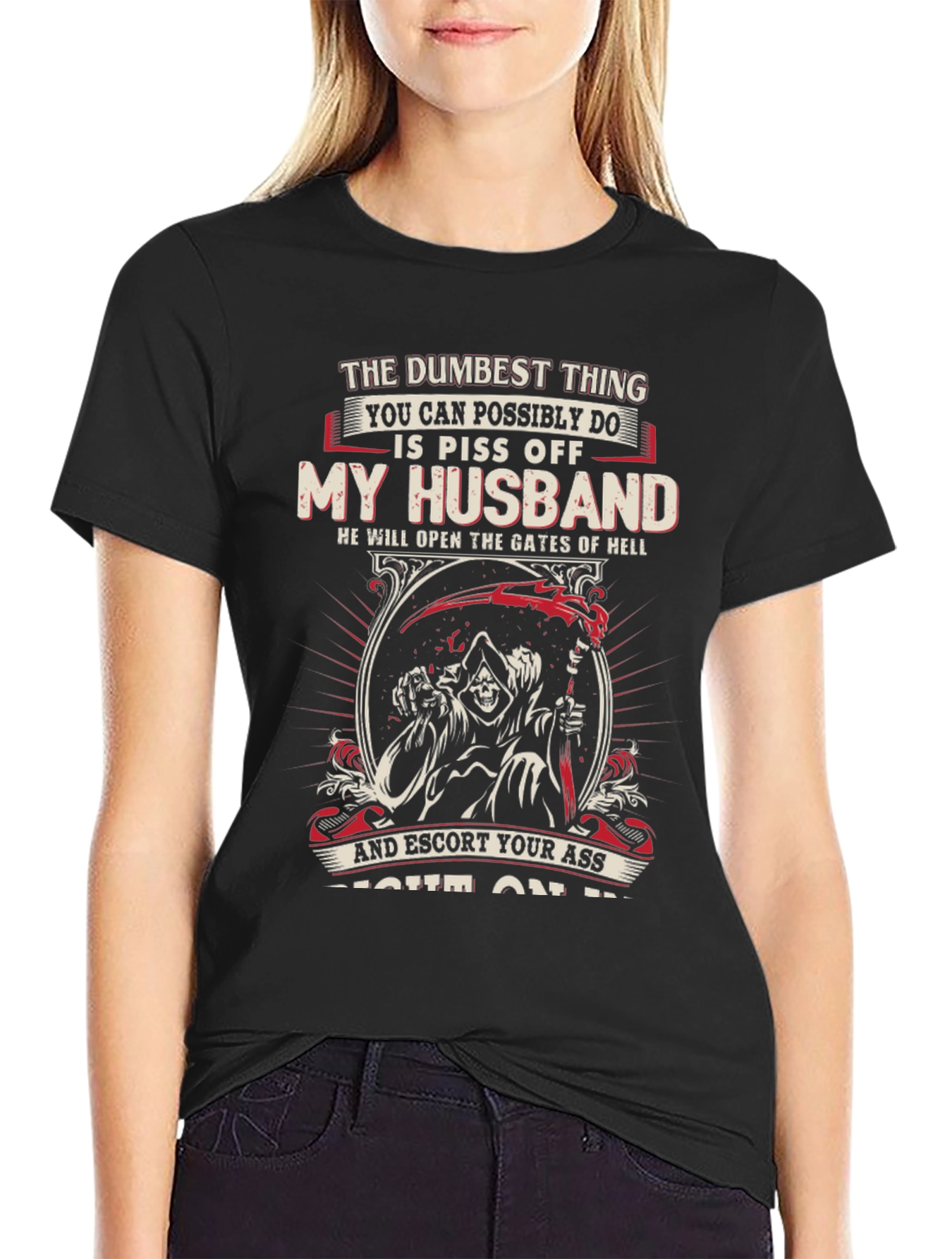 Black Piss Off My Husband Novelty Graphic T-Shirt view 2