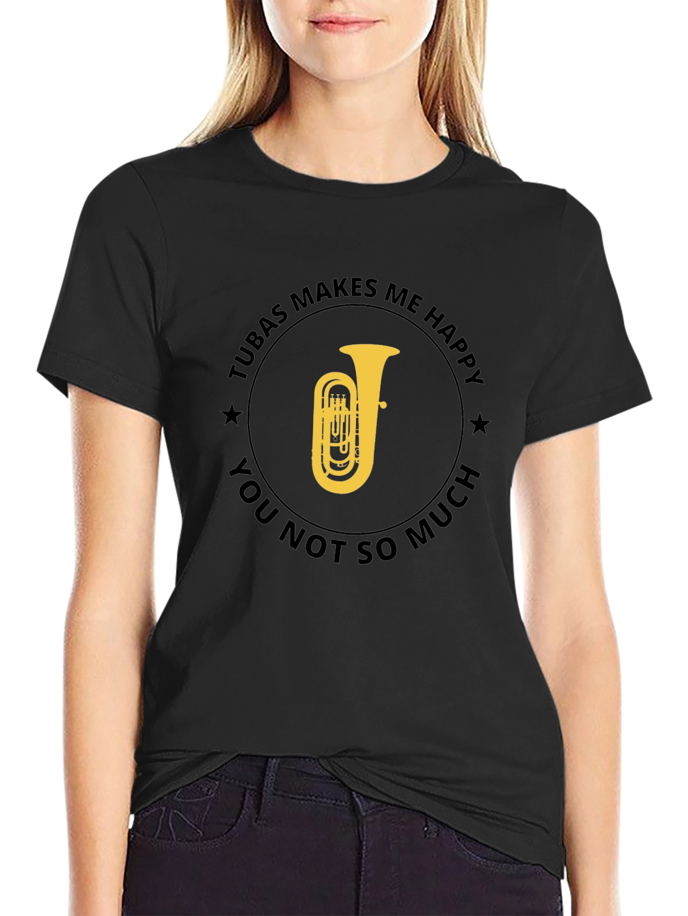 Black Tuba Makes Me Happy Graphic T-Shirt view 2