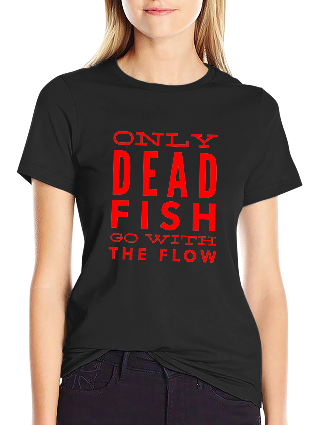Black Only Dead Fish Go with the Flow Graphic T-Shirt view 2