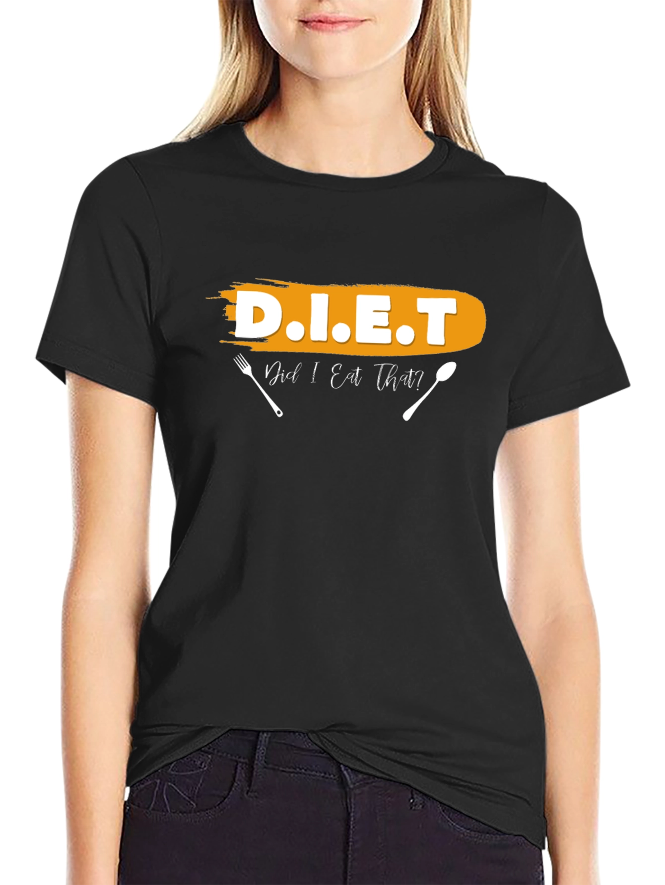 Black Funny Diet T-Shirt - Did I Eat That? Black Cotton Tee view 2
