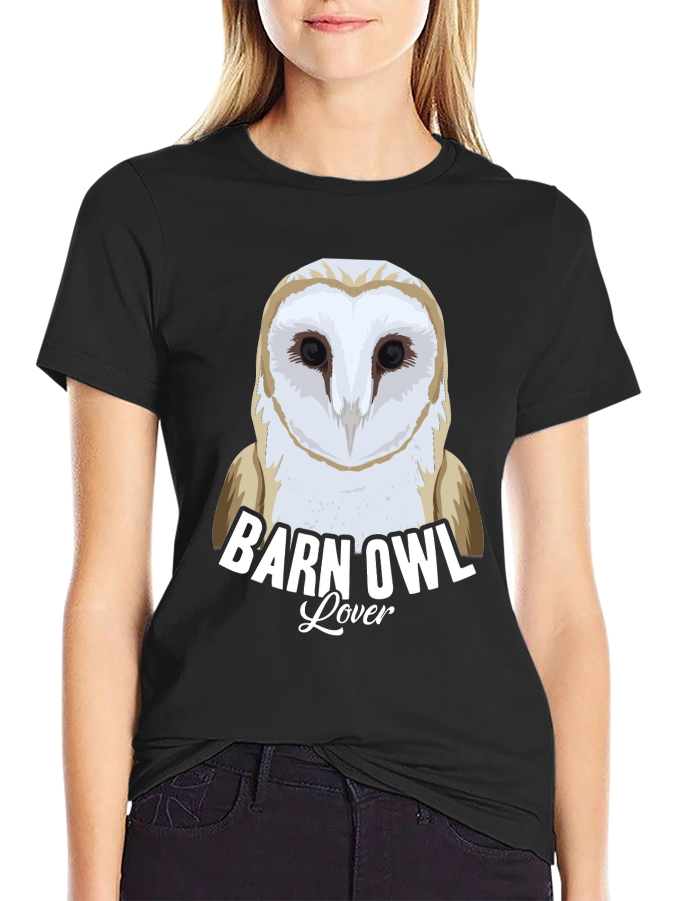 Black Barn Owl Lover Graphic T-Shirt | Wildlife Tee view 2