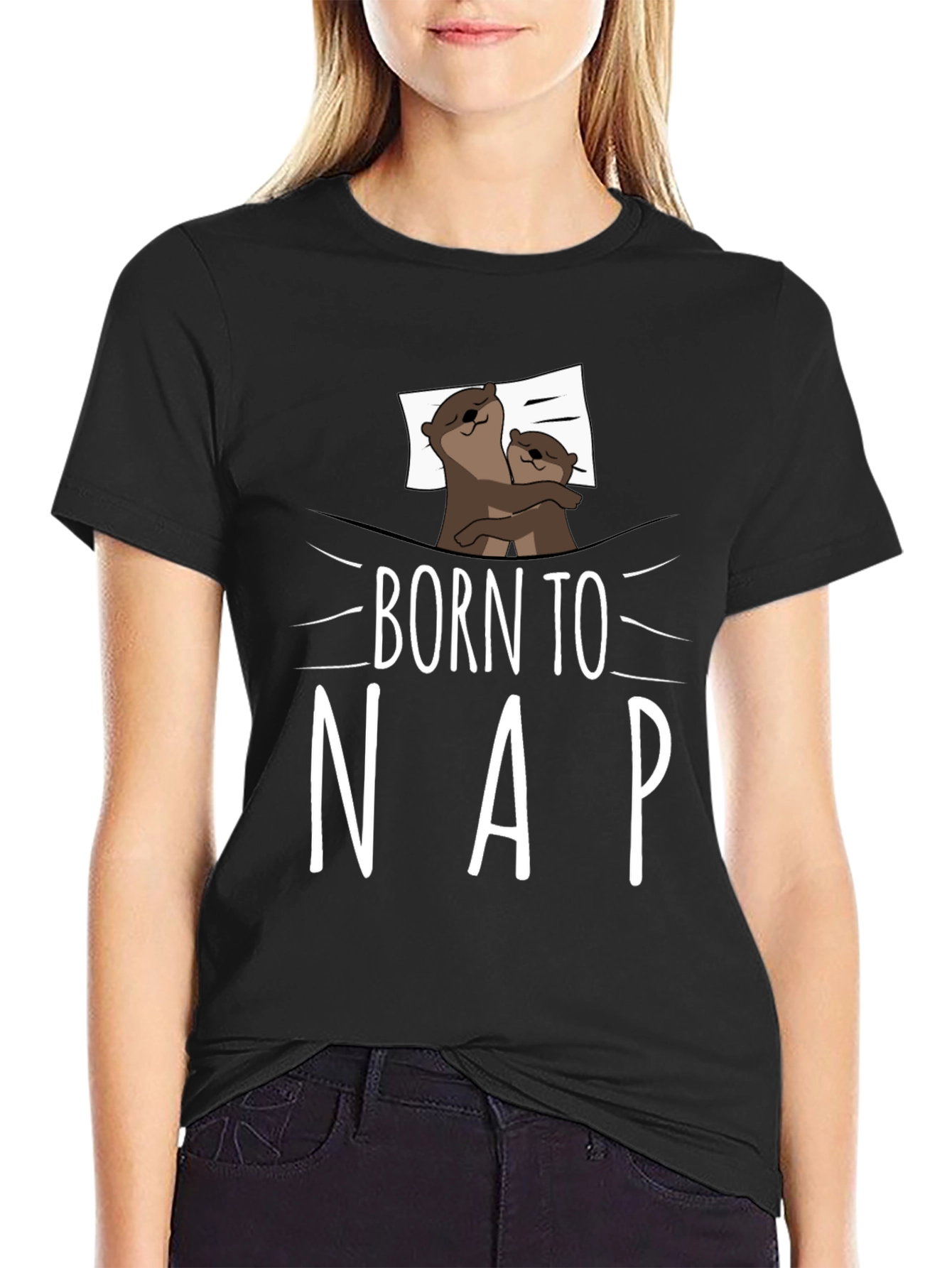 Black Born to Nap Otter Graphic Tee - Comfort Black T-Shirt view 2