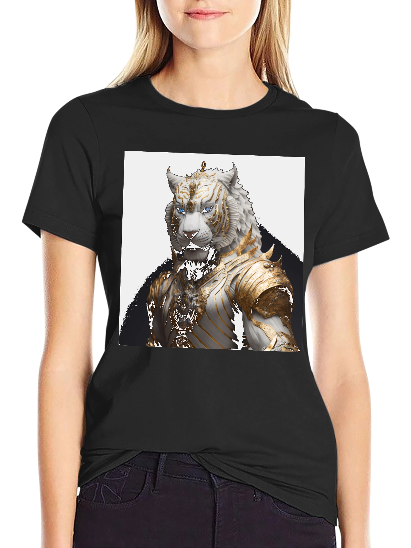 Black Tiger Warrior Graphic Tee - Premium Black Cotton T-Shirt view 2