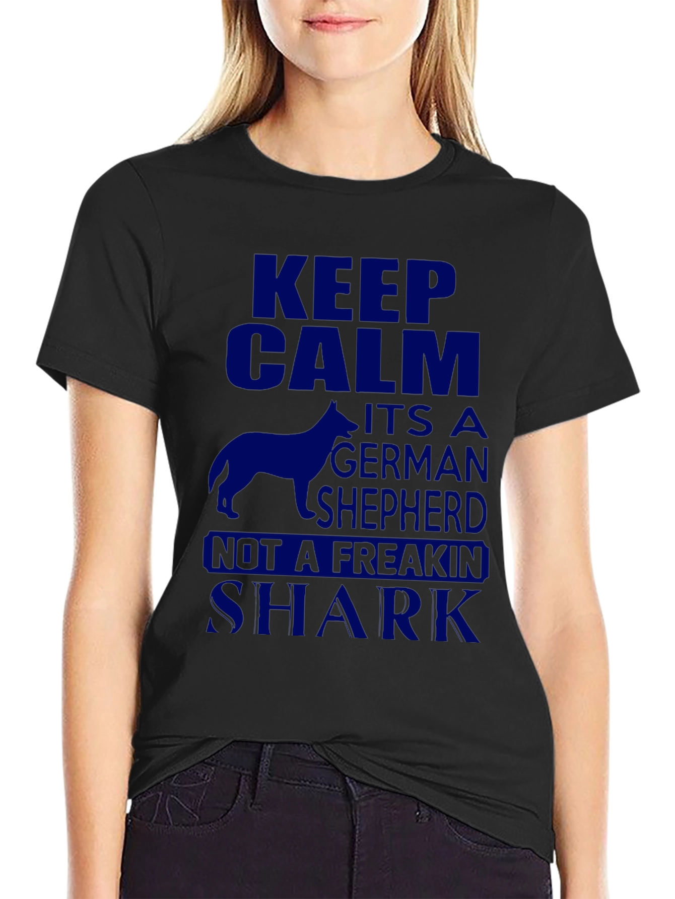 Black Keep Calm German Shepherd Novelty T-Shirt view 2