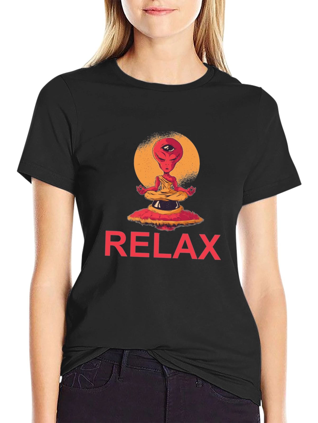 Black Relax Alien Meditation Graphic Tee view 2