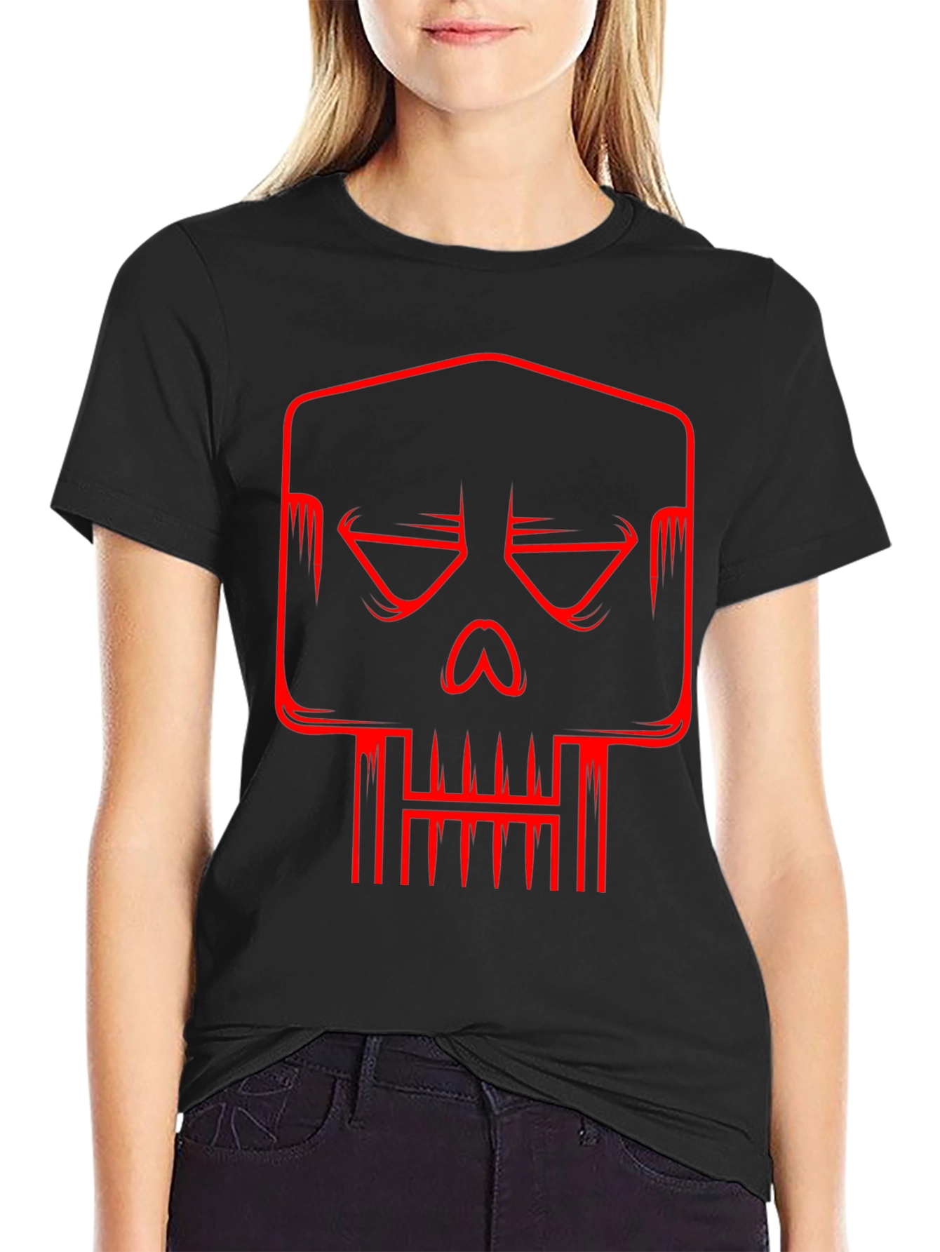 Black Red Skull Graphic Black T-Shirt view 2