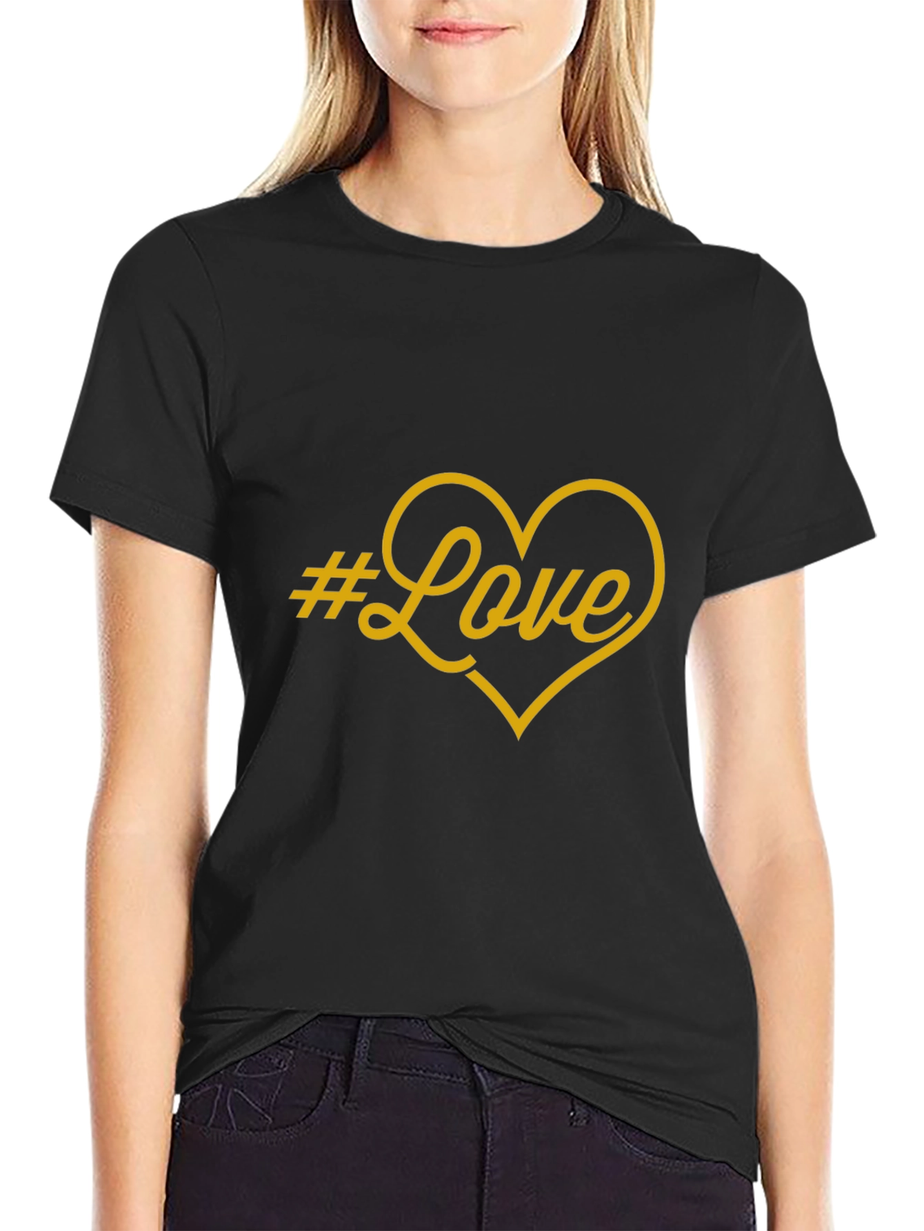 Black #Love Heart Graphic Print Black T-Shirt view 2