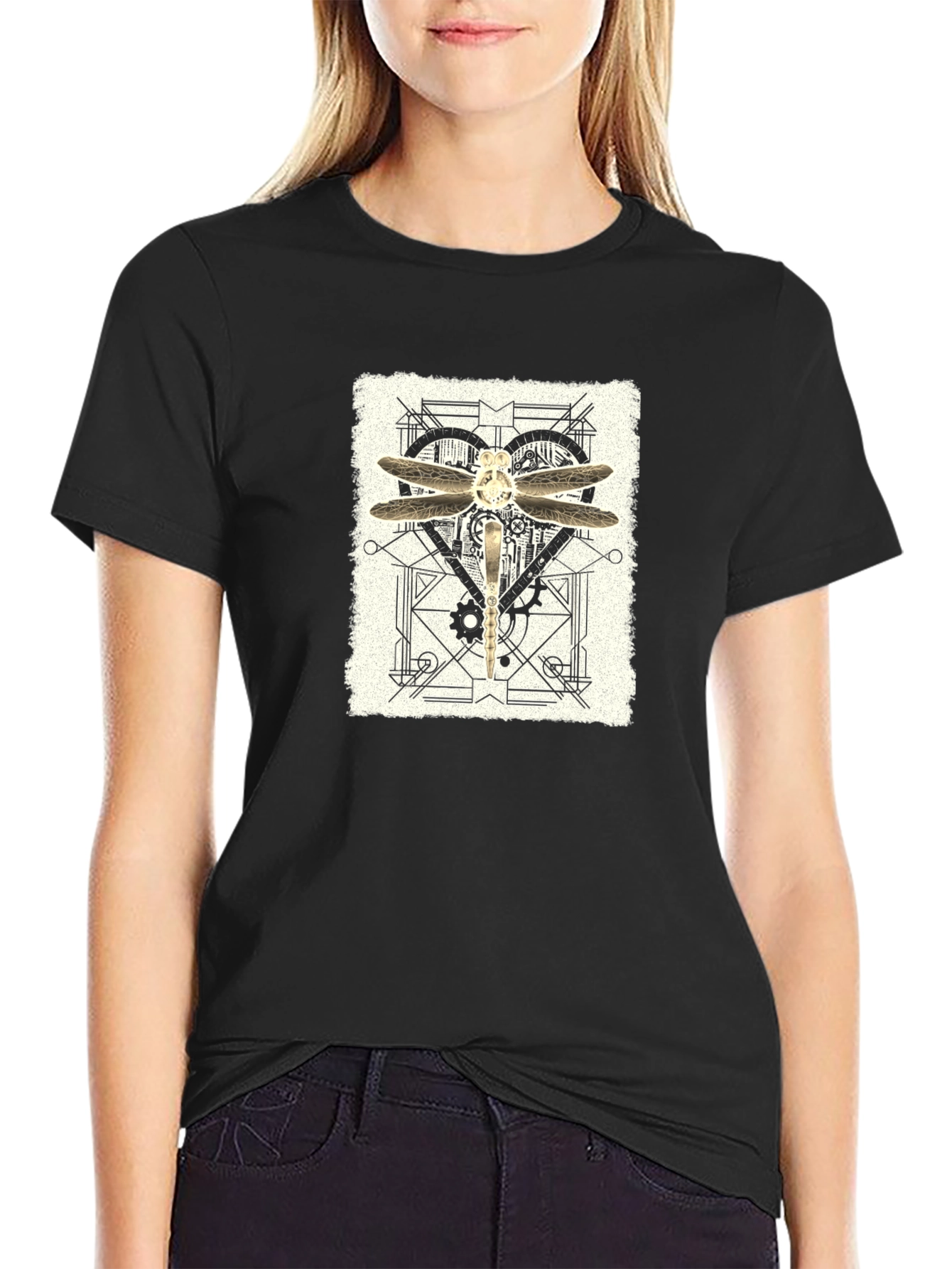 Black Steampunk Dragonfly Graphic T-Shirt - Unique Design view 2