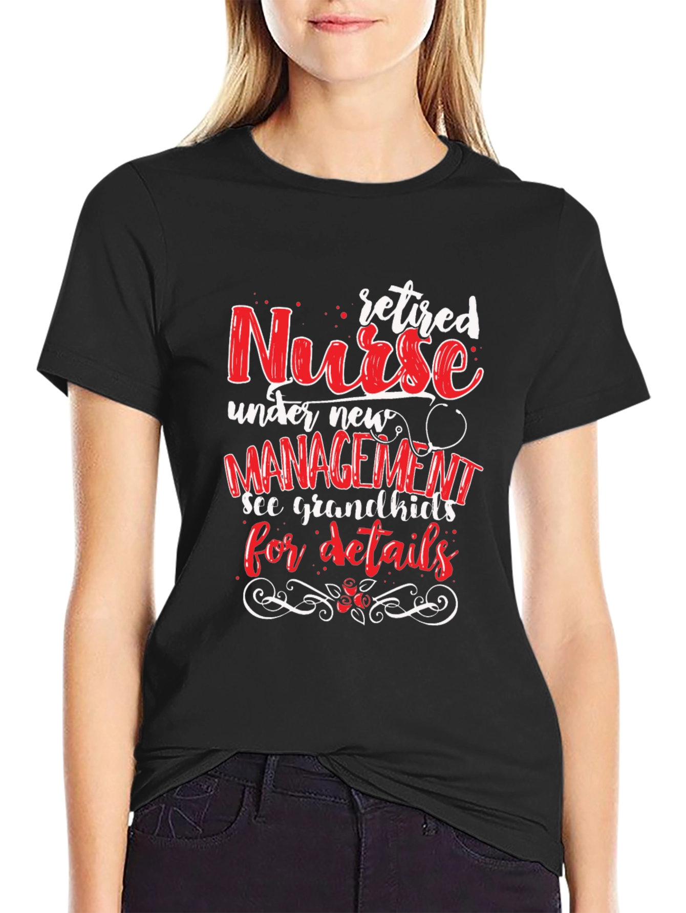 Black Retired Nurse T-Shirt: Grandkids Management view 2