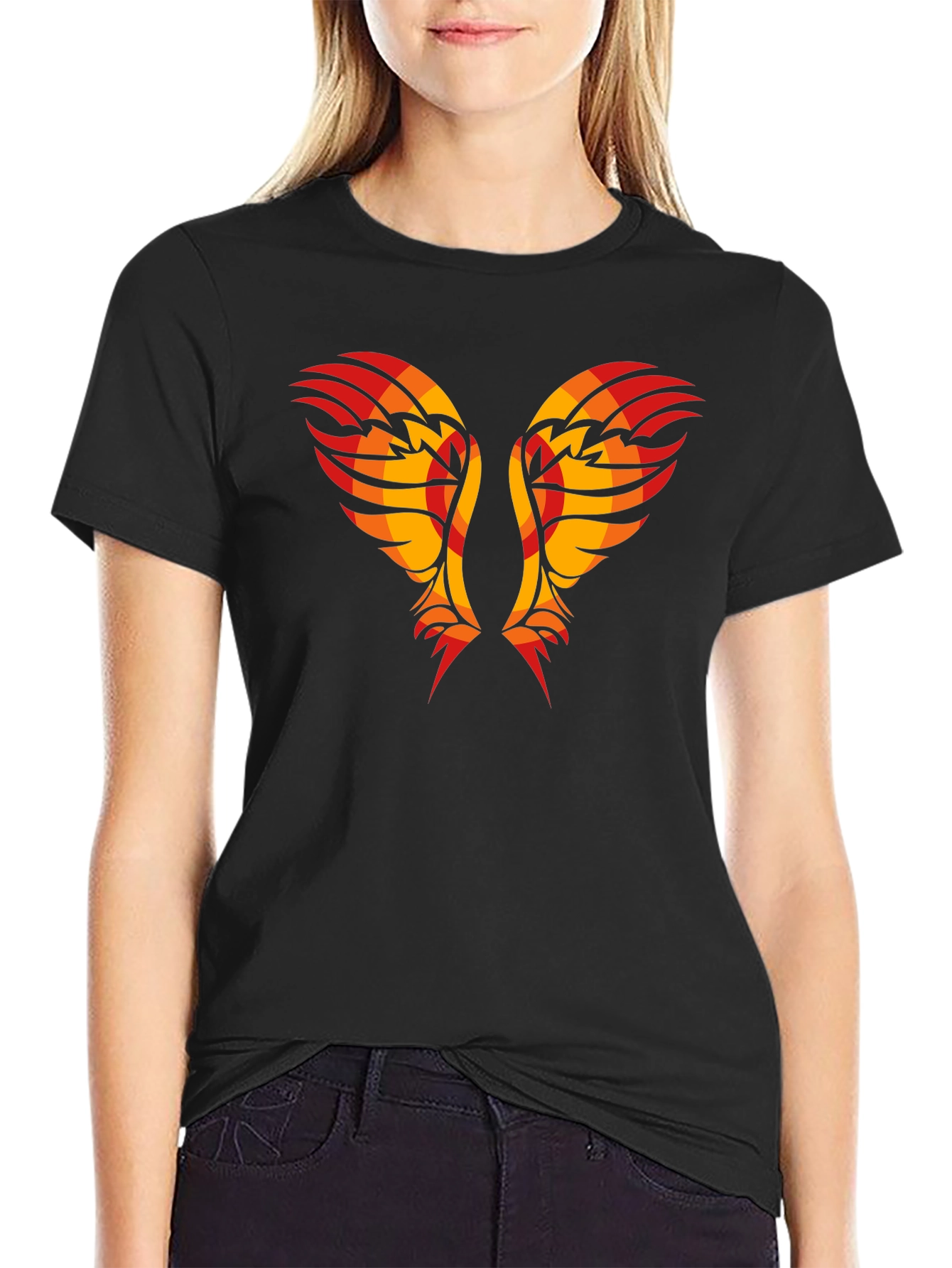 Black Tribal Wings Graphic Tee - Black Cotton Shirt view 2
