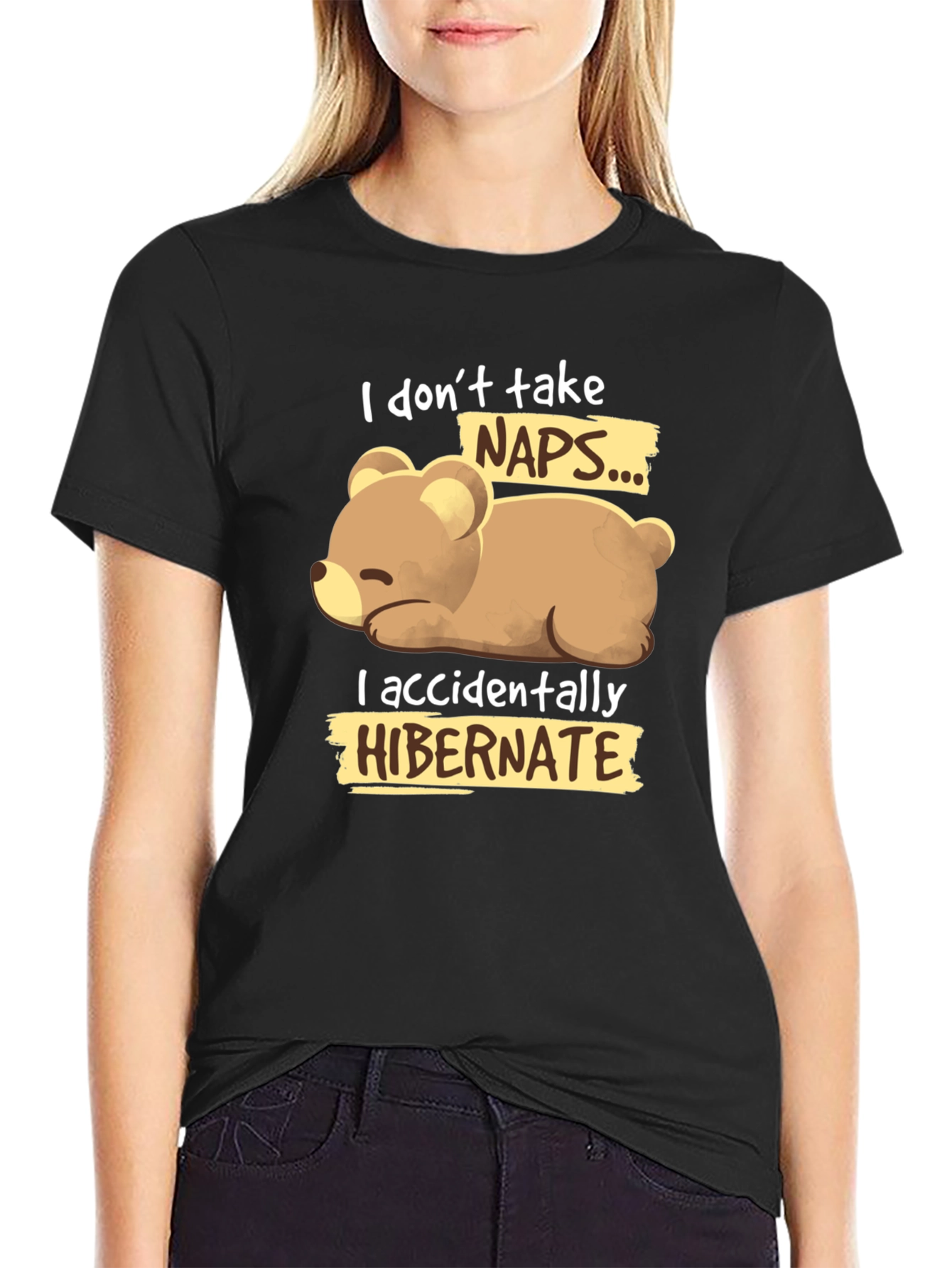 Black Funny Bear Hibernation T-Shirt - Novelty Sleep Tee view 2
