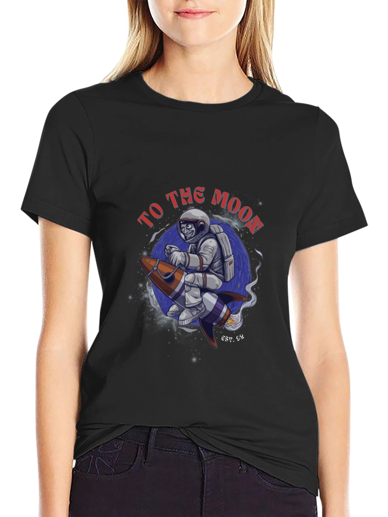 Black To the Moon Astronaut Black T-Shirt view 2