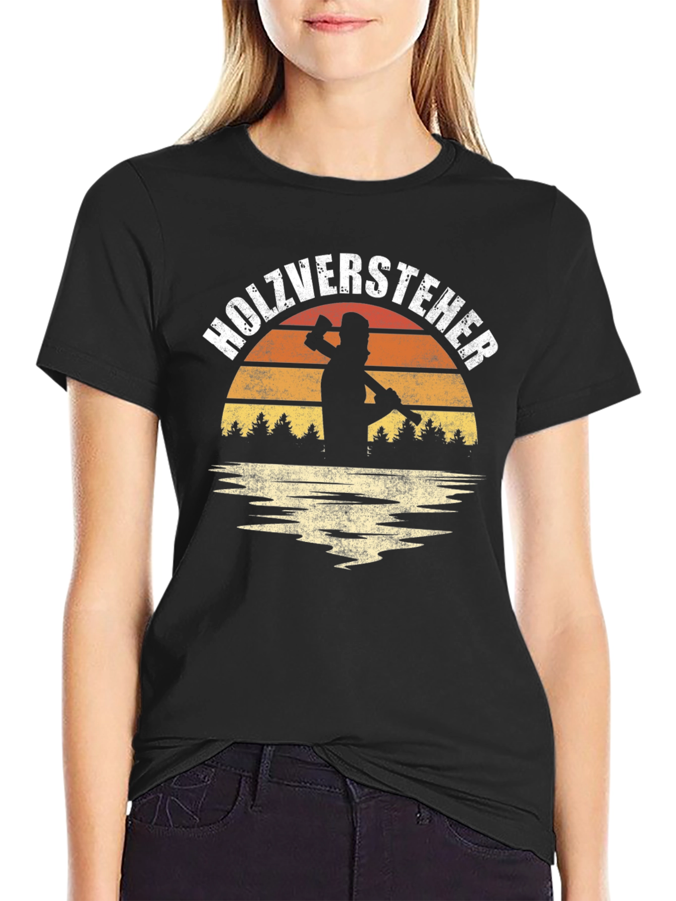 Black Holzversteher Graphic Tee - Woodworker Retro Sunset T-Shirt view 2