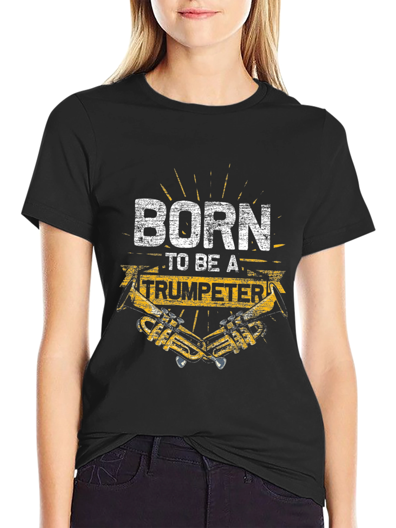 Black Born to be a Trumpeter Graphic Tee view 2