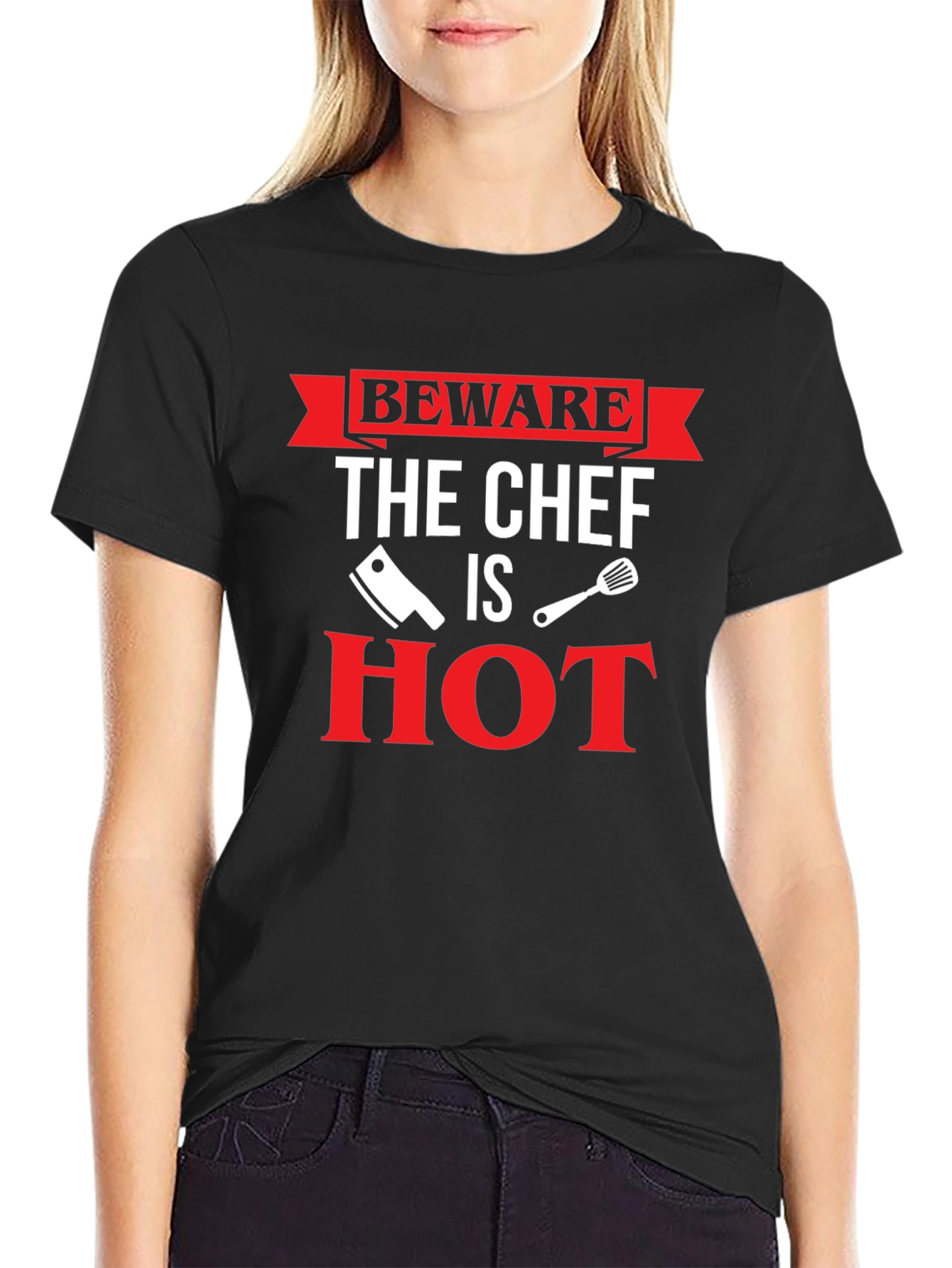 Black Beware The Chef Is Hot T-Shirt view 2