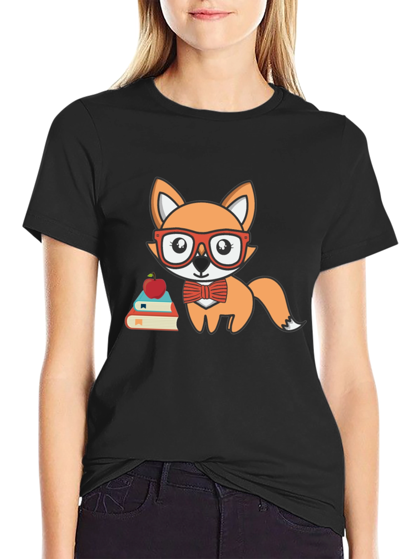 Black Smart Fox Teacher T-Shirt view 2