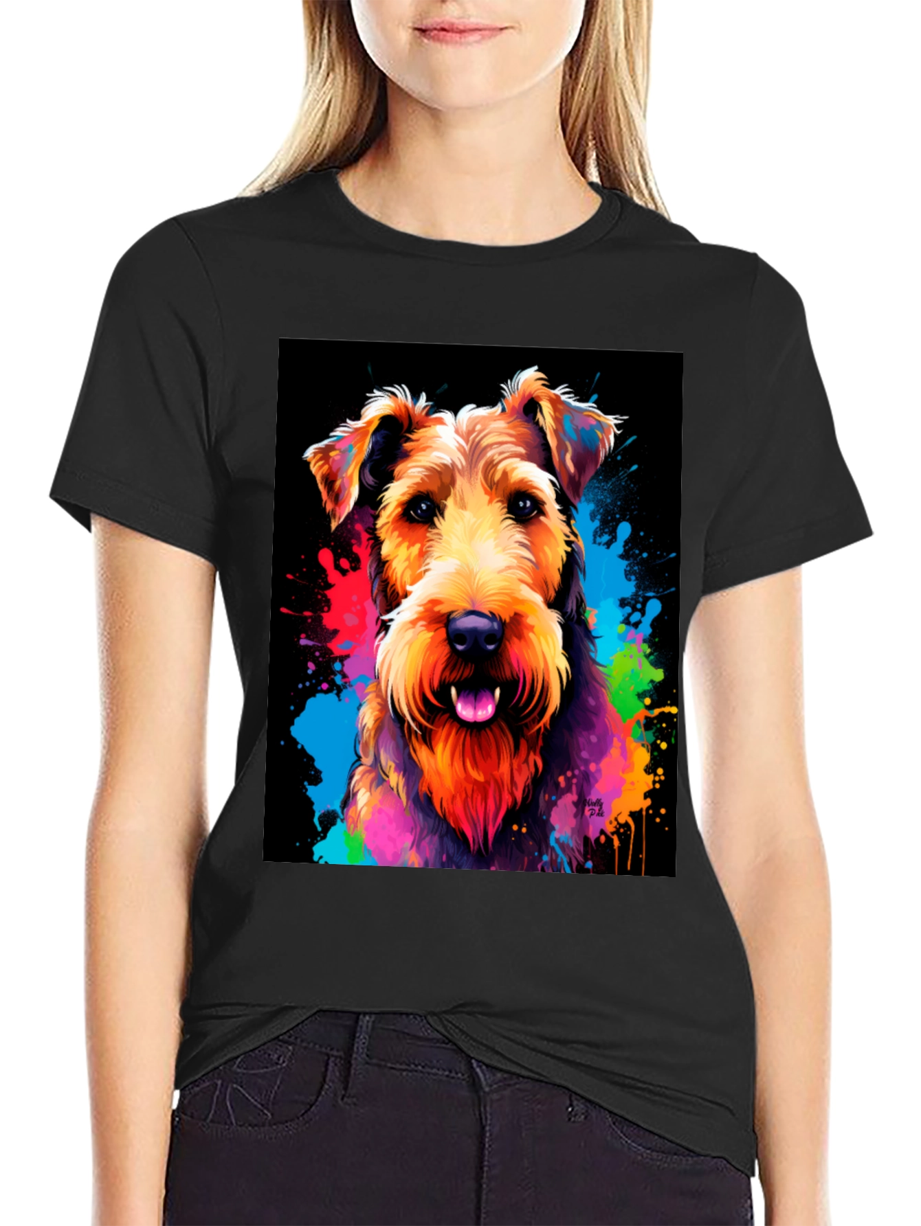Black Colorful Dog Graphic T-Shirt view 2