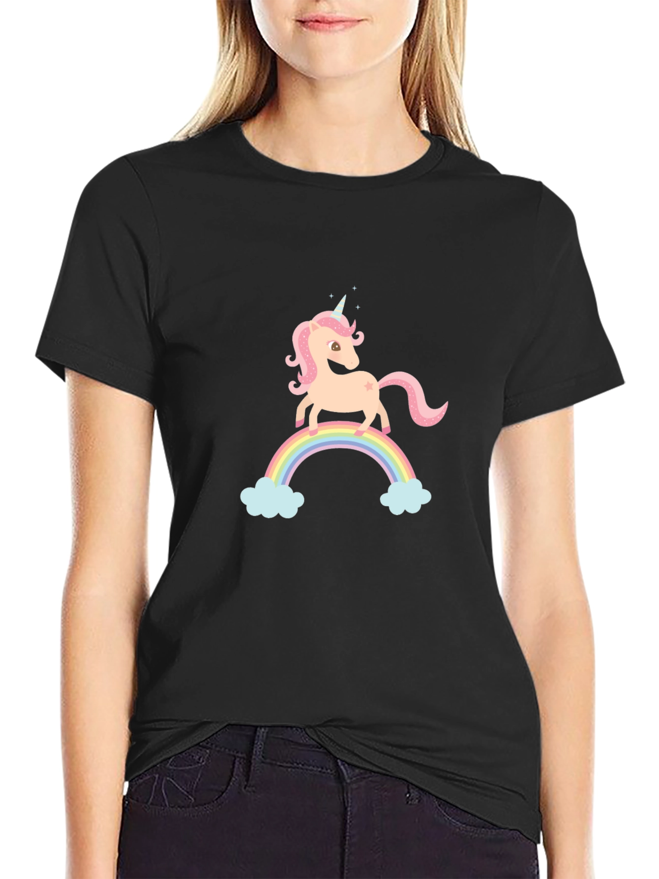Black Unicorn Rainbow T-Shirt - Magical Graphic Tee view 2