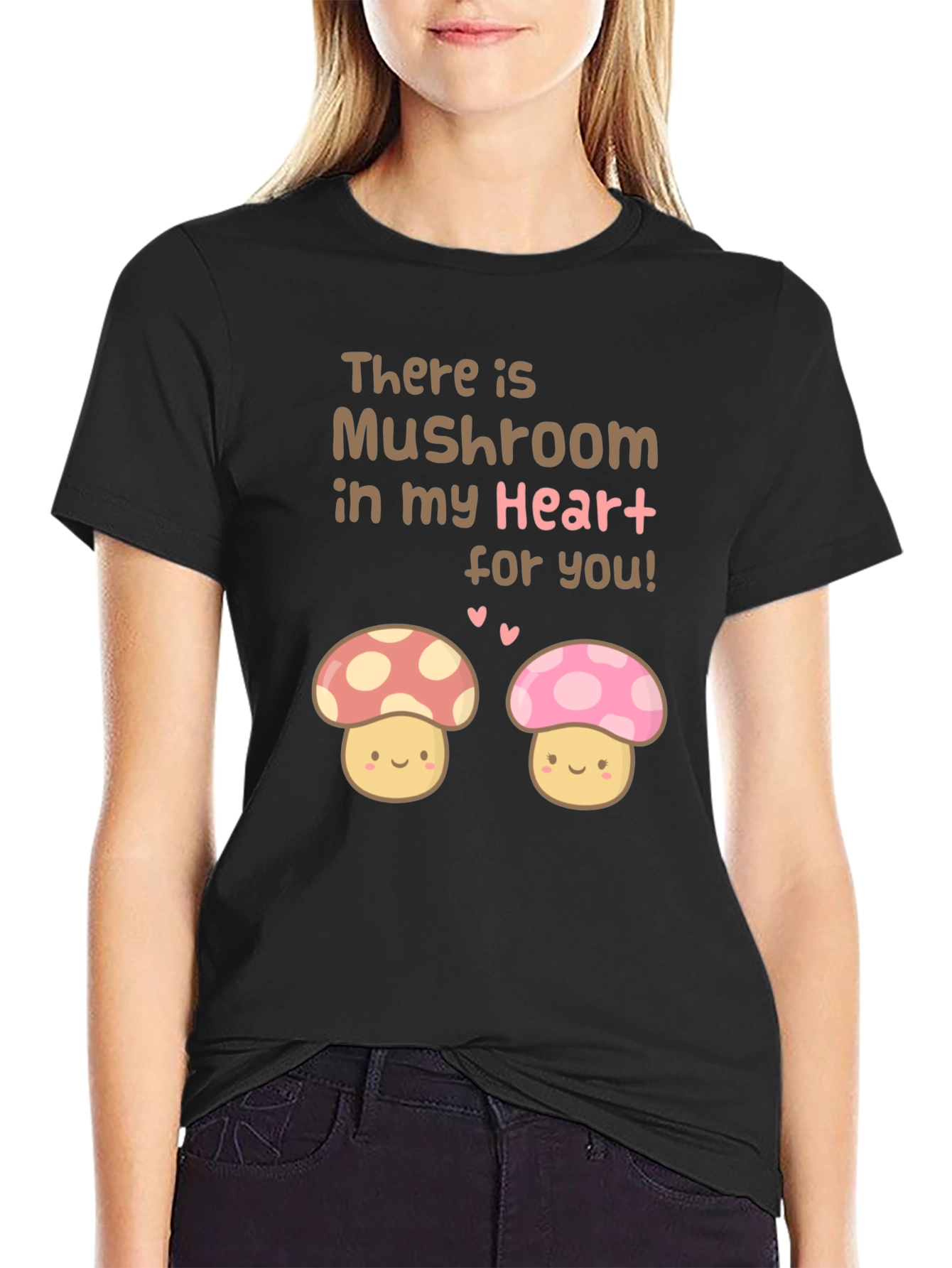 Black Mushroom Heart Graphic T-Shirt - Cute Kawaii Style view 2