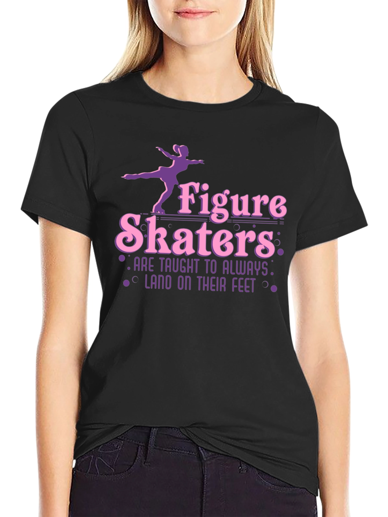 Black Figure Skaters T-Shirt - Land on Your Feet view 2