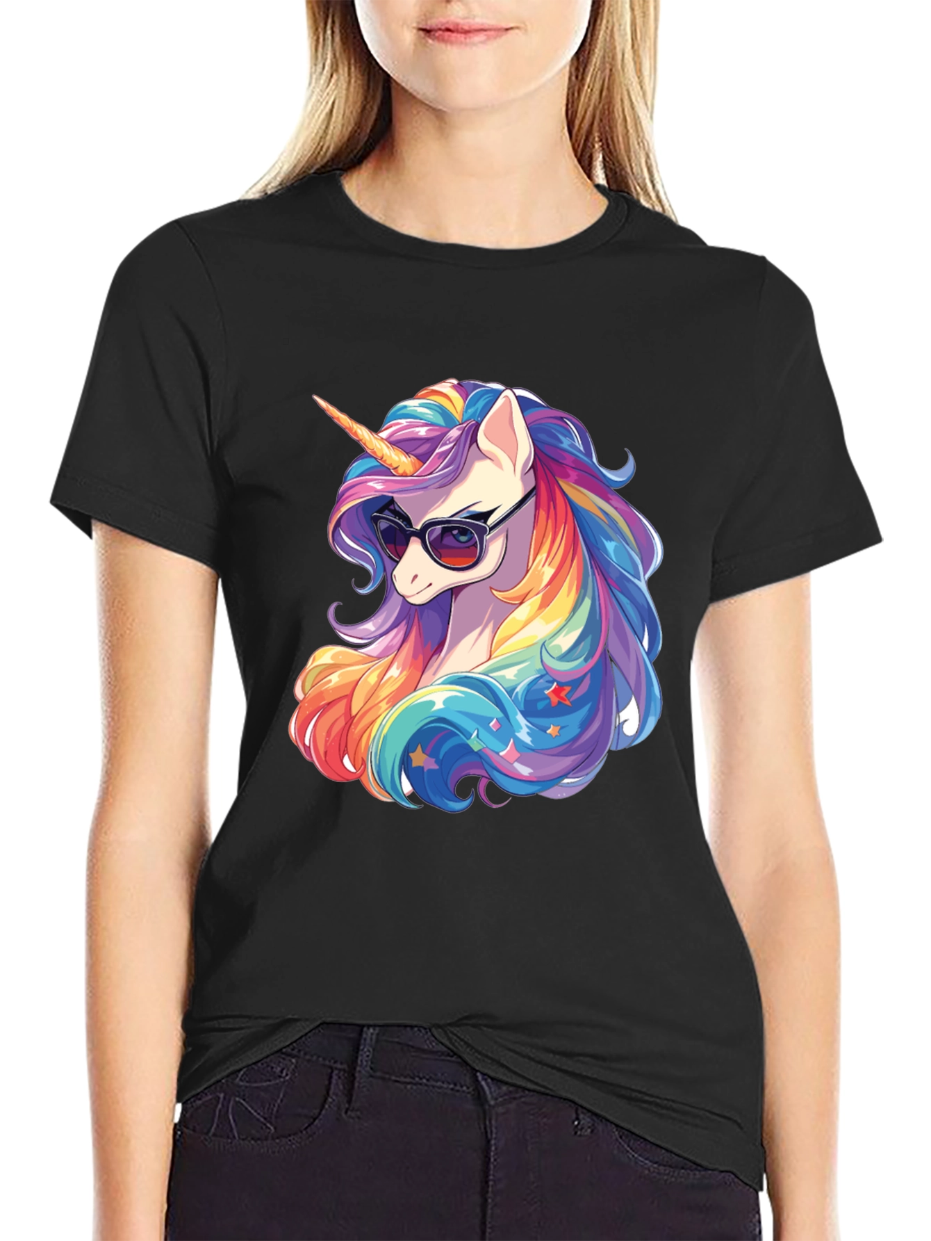 Cool Unicorn Graphic Tee - Rainbow Mane, Sunglasses - 2