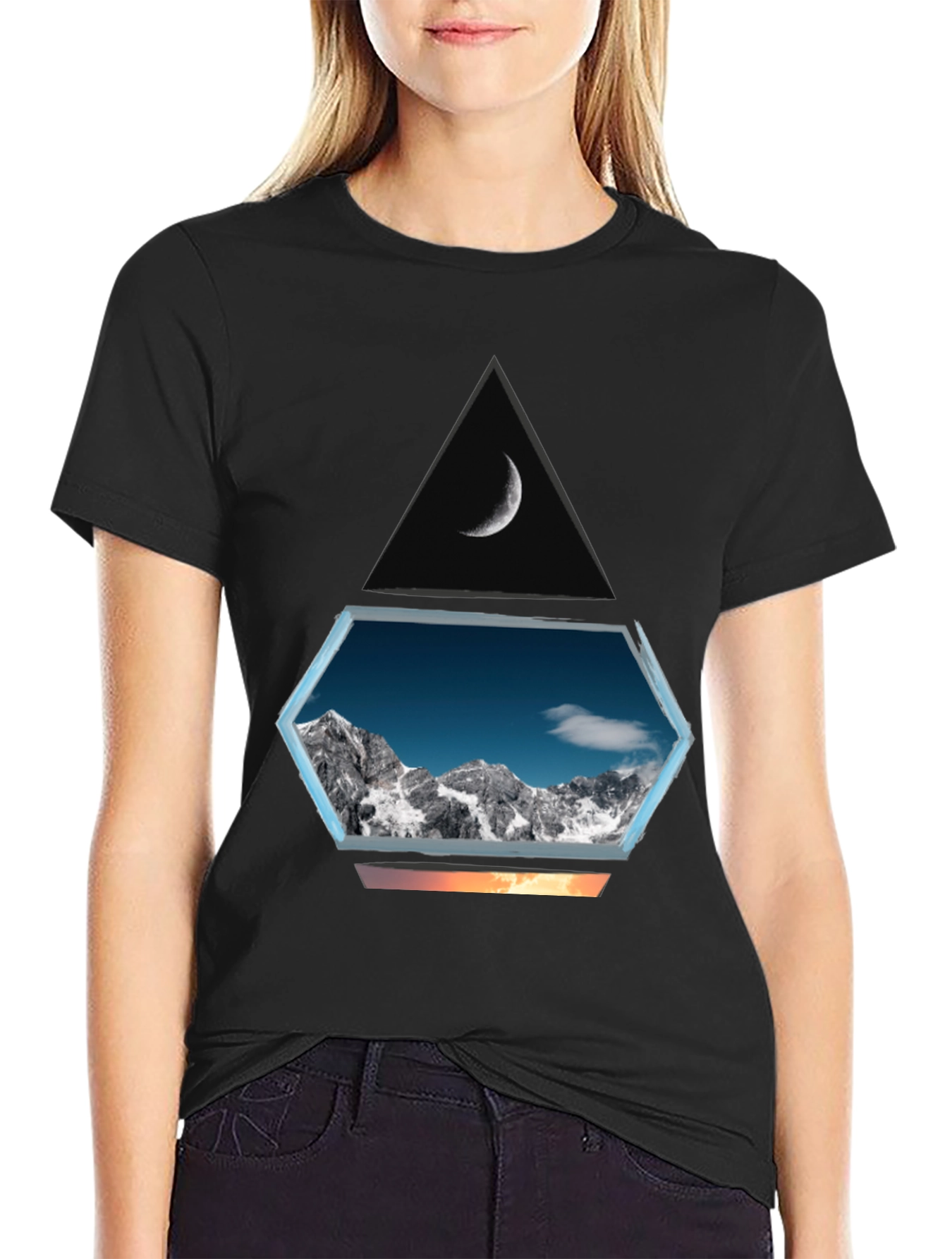 Black Mountainscape Graphic Tee - Black Cotton Blend view 2