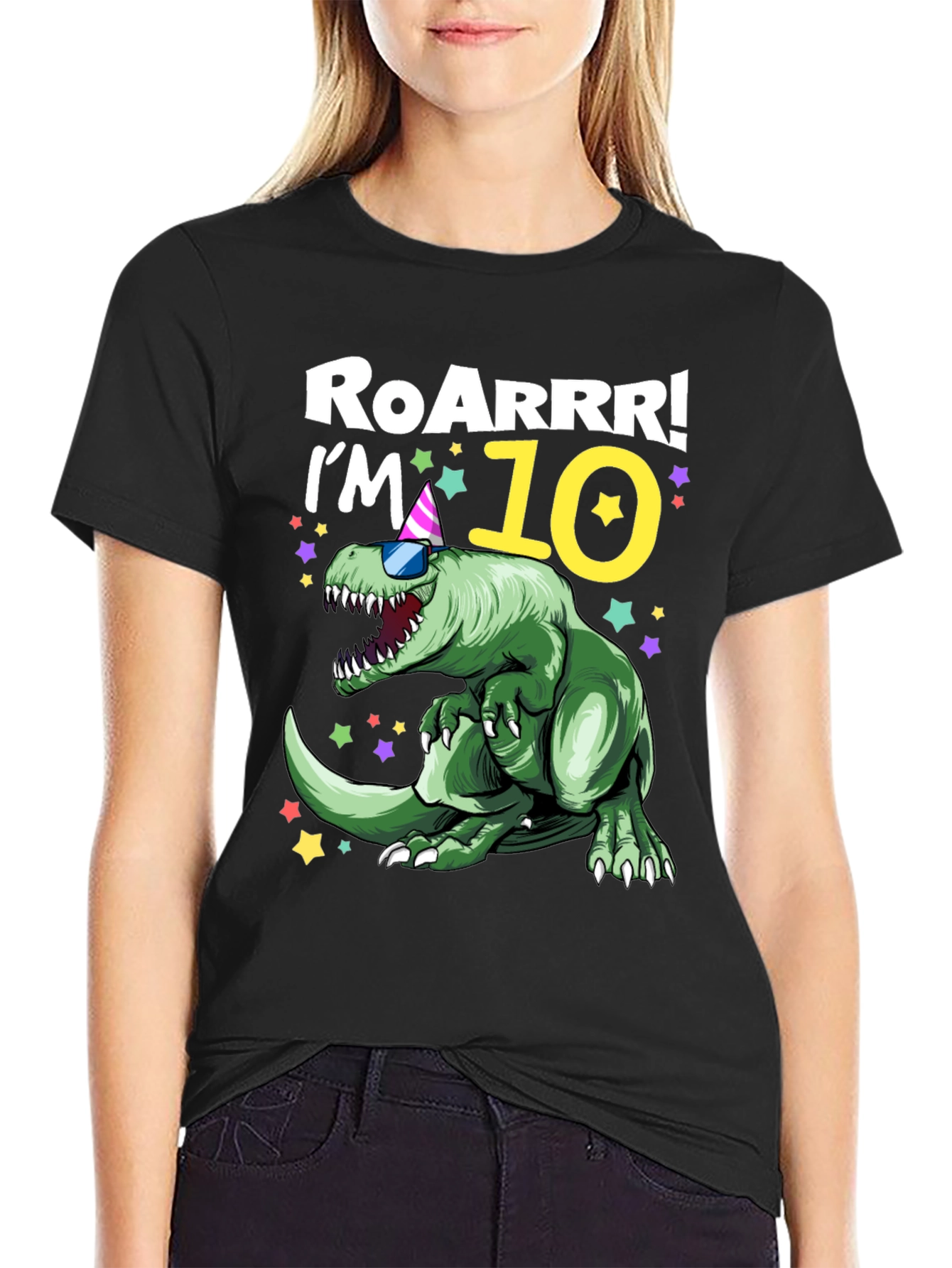 Black Roarrr! I'm 10 Dinosaur T-Shirt view 2