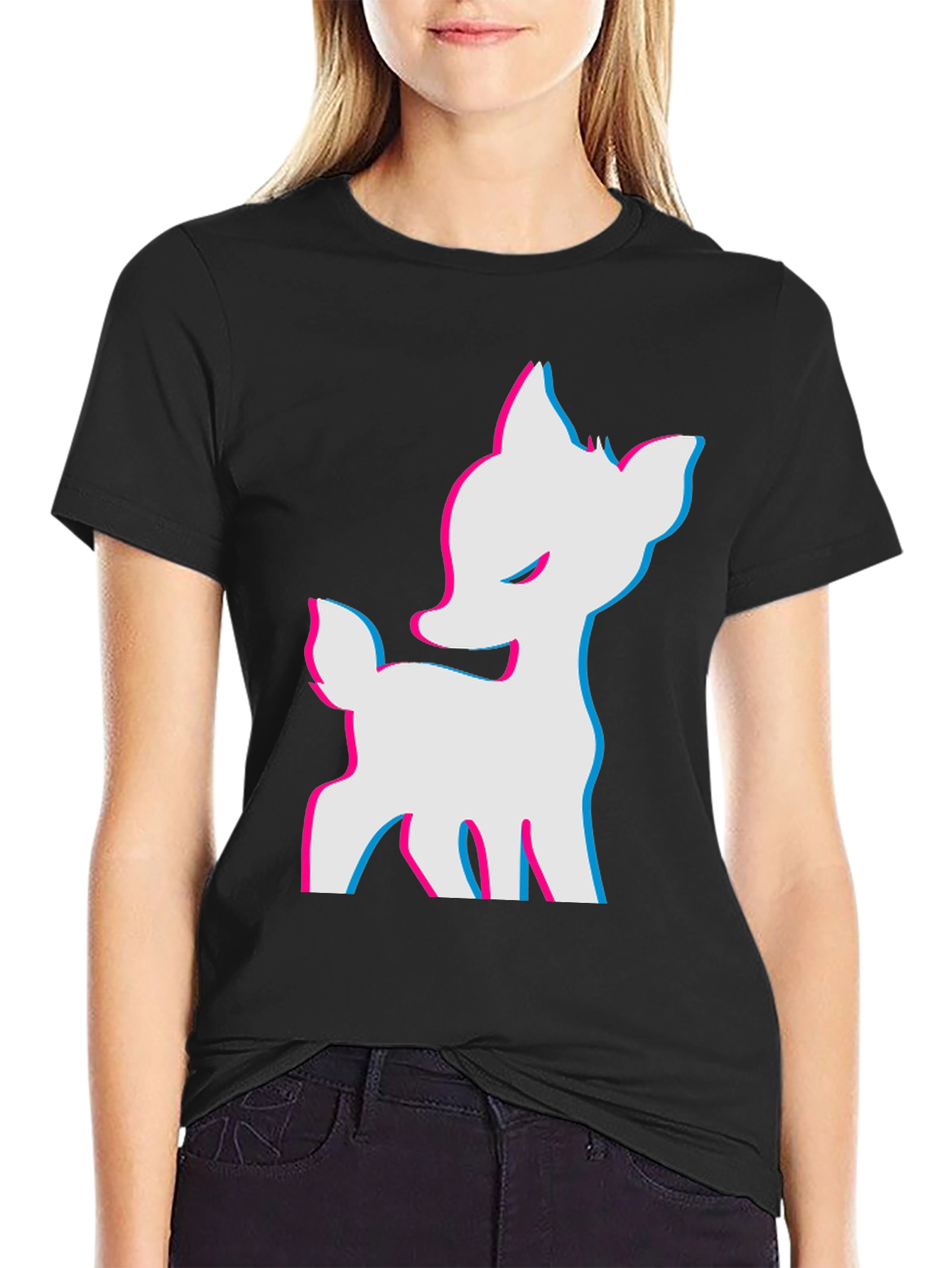 Black Cool 3D Deer Graphic Black T-Shirt view 2