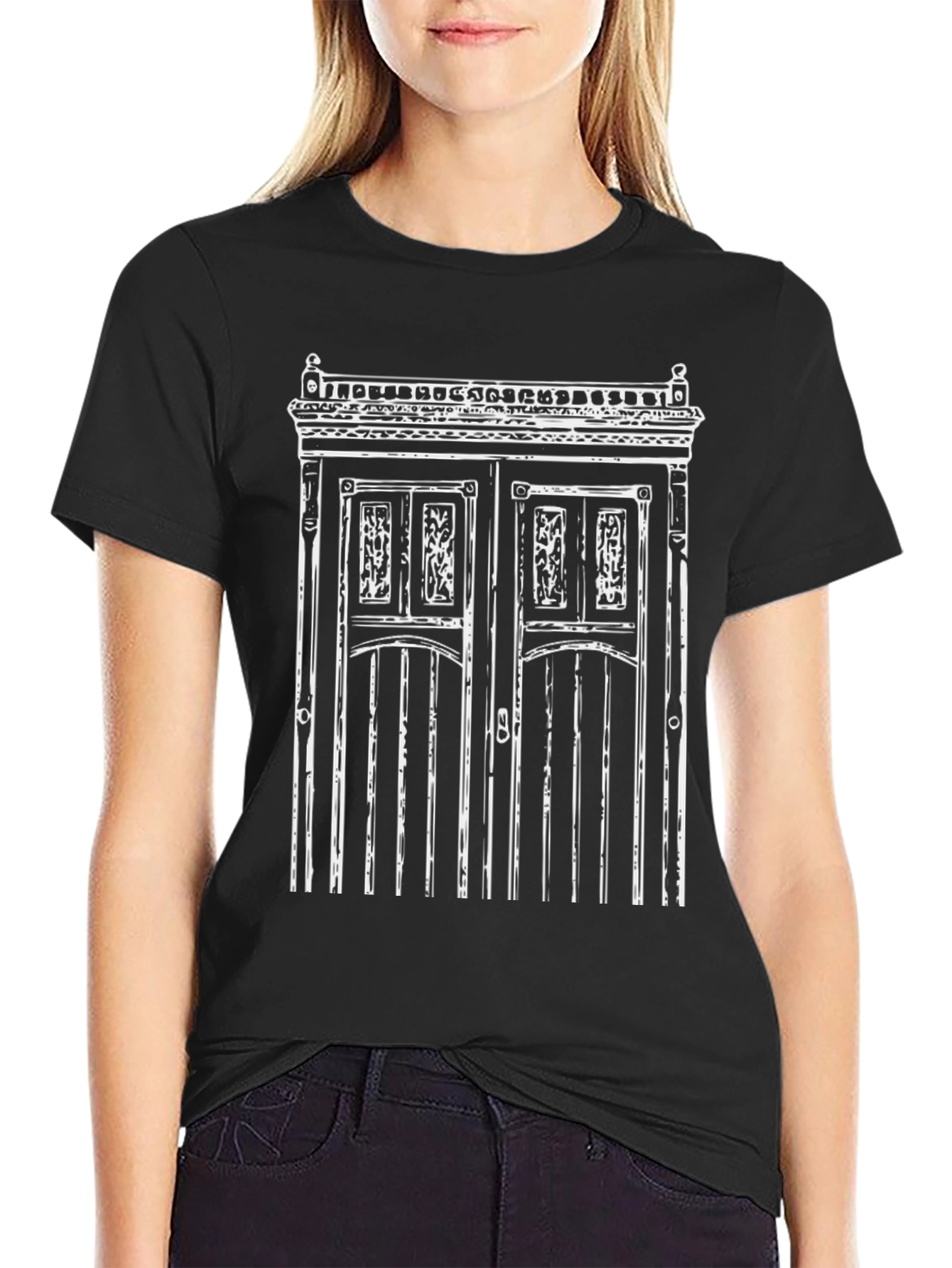 Black Vintage Door Graphic Tee - Black Cotton Blend view 2