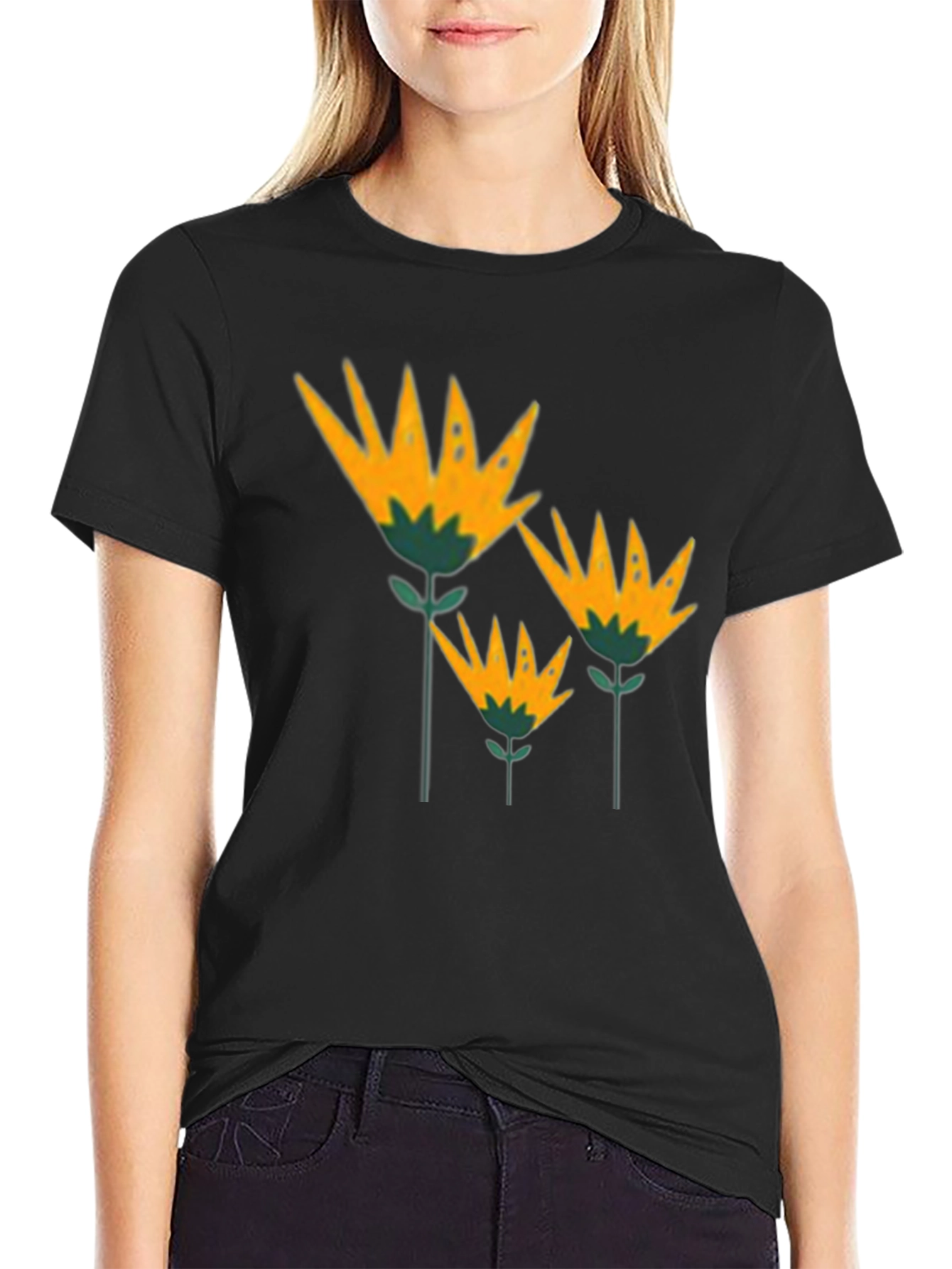Black Floral T-Shirt - Stylish Botanical Design view 2