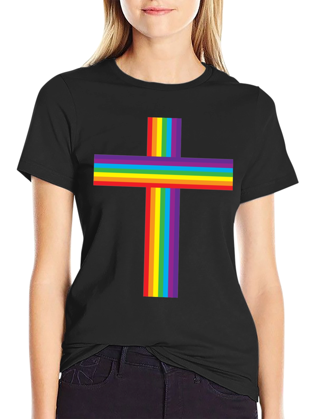 Black Rainbow Cross Graphic Tee - Pride & Faith view 2