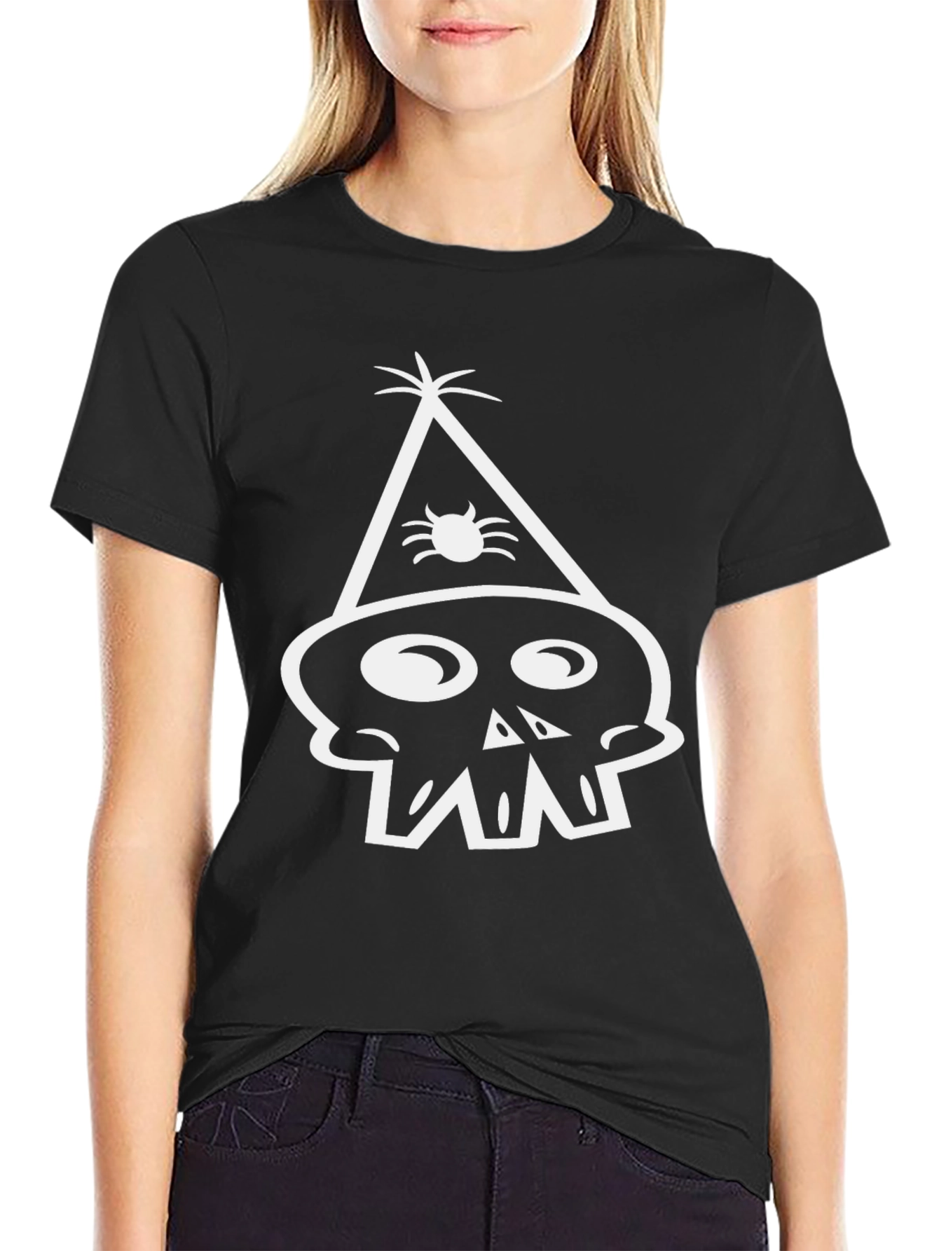 Black Party Skull Tee - Black Cotton Crew Neck T-Shirt view 2