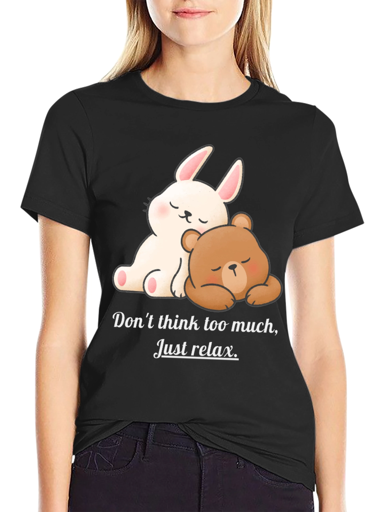 Black Relaxed Bear & Bunny Graphic Tee view 2