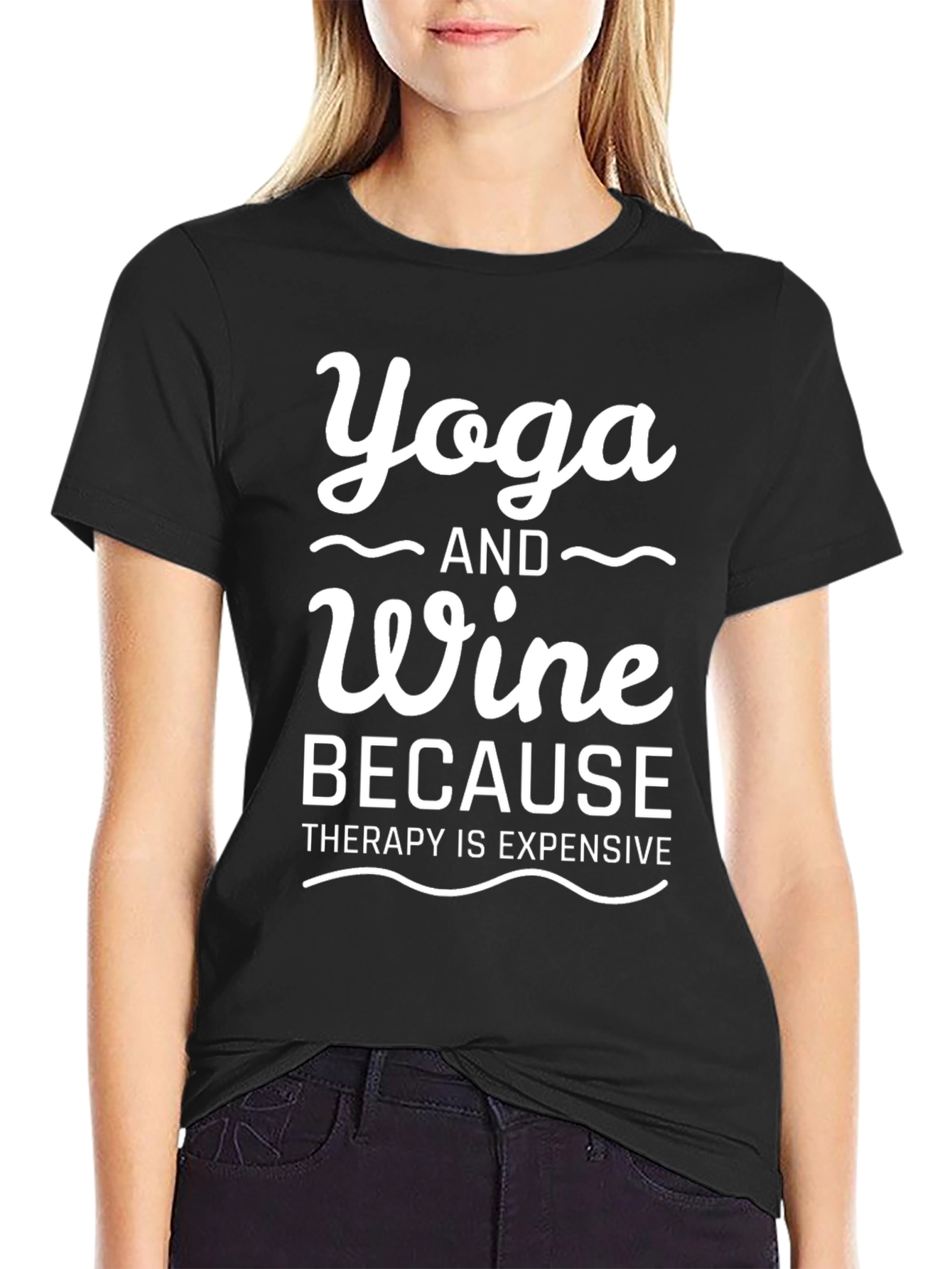Black Yoga and Wine Funny Graphic T-Shirt view 2