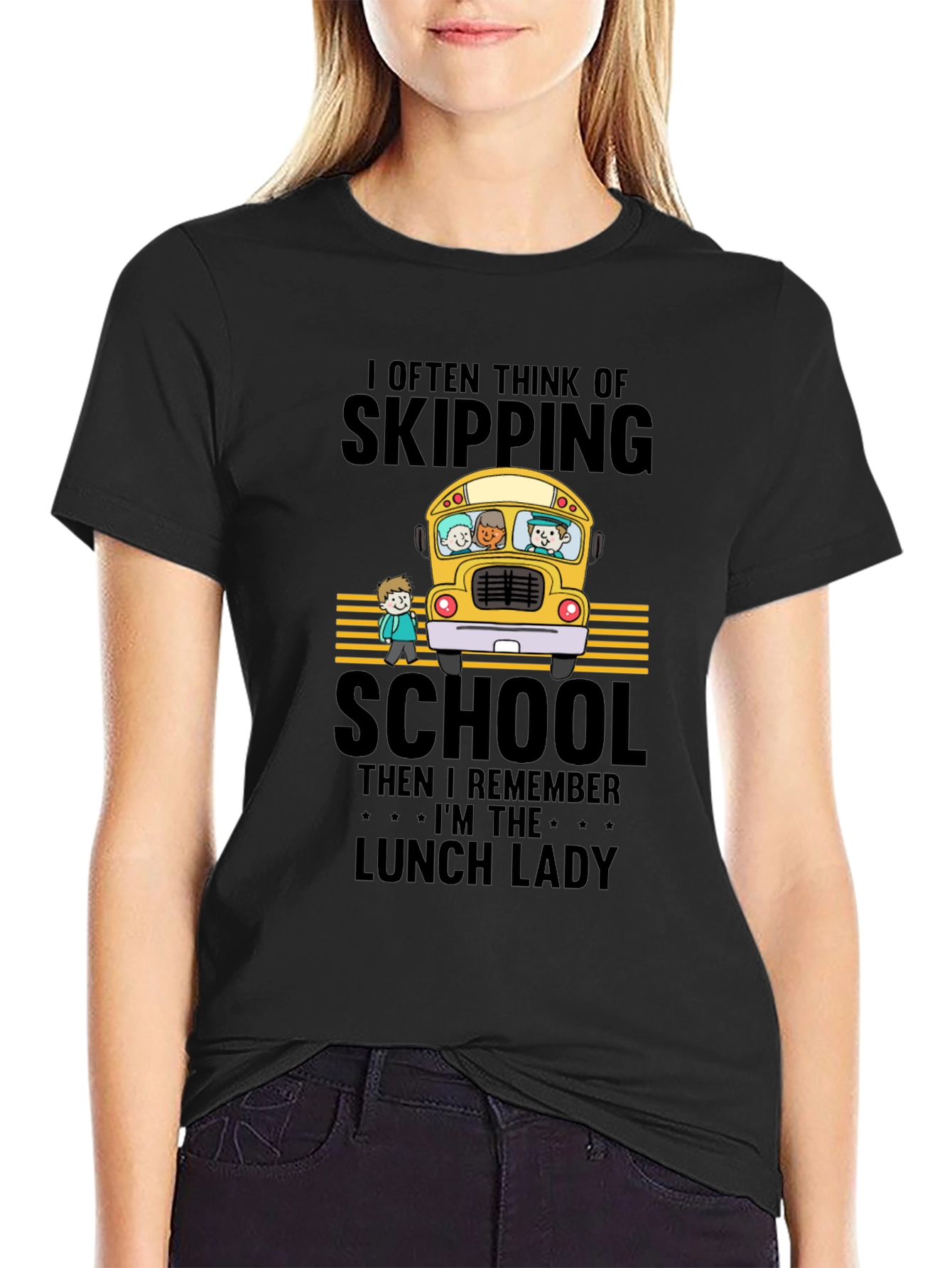 Black Lunch Lady School Bus T-Shirt view 2